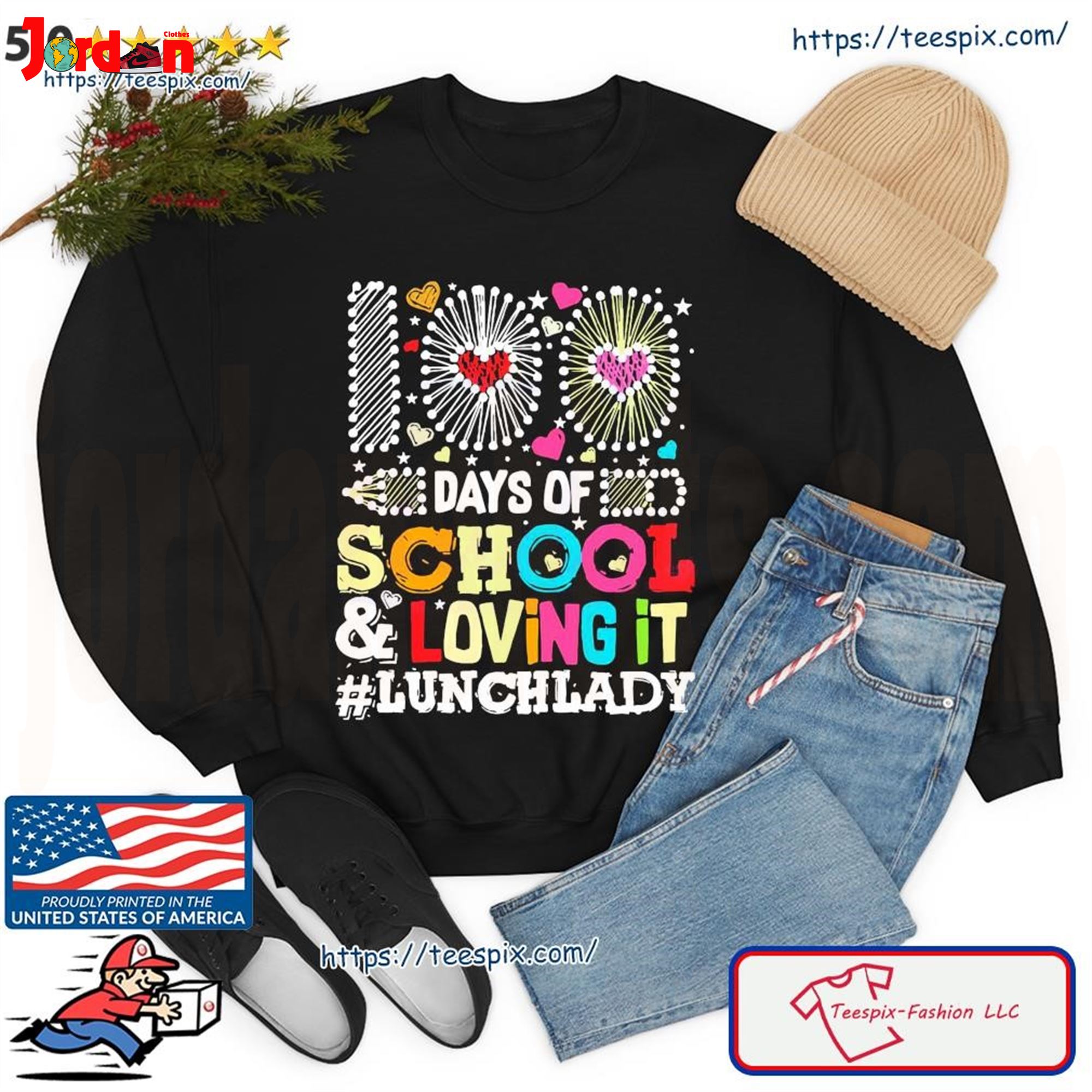 Happy 100 Days Of School And Loving It Lunch Lady Shirt 2023 Plus Size Up To 5xl | Trending Shirts