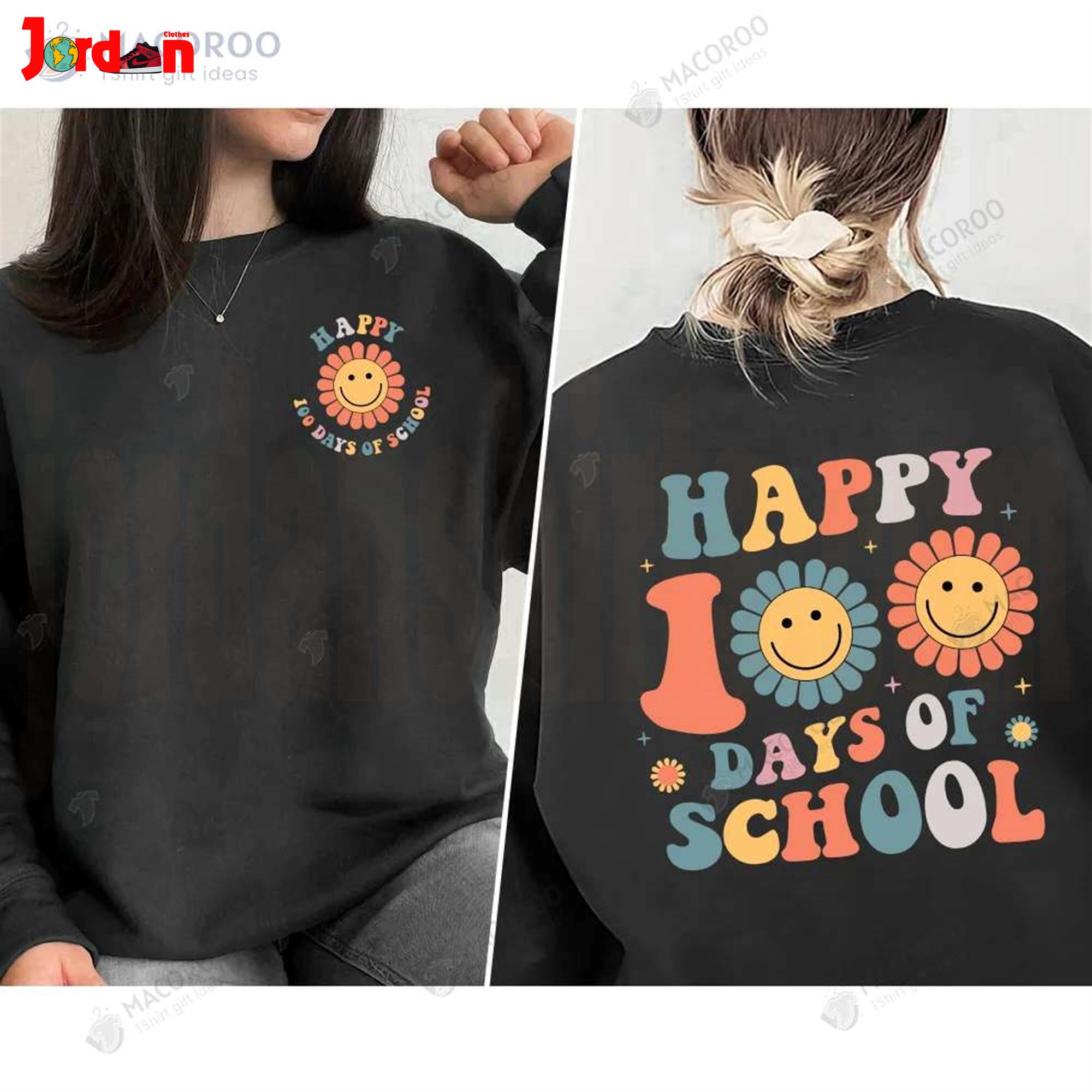 Happy 100th Days Of School Smiley Face Flower T-shirt 2023 Plus Size Up To 5xl | Trending Shirts