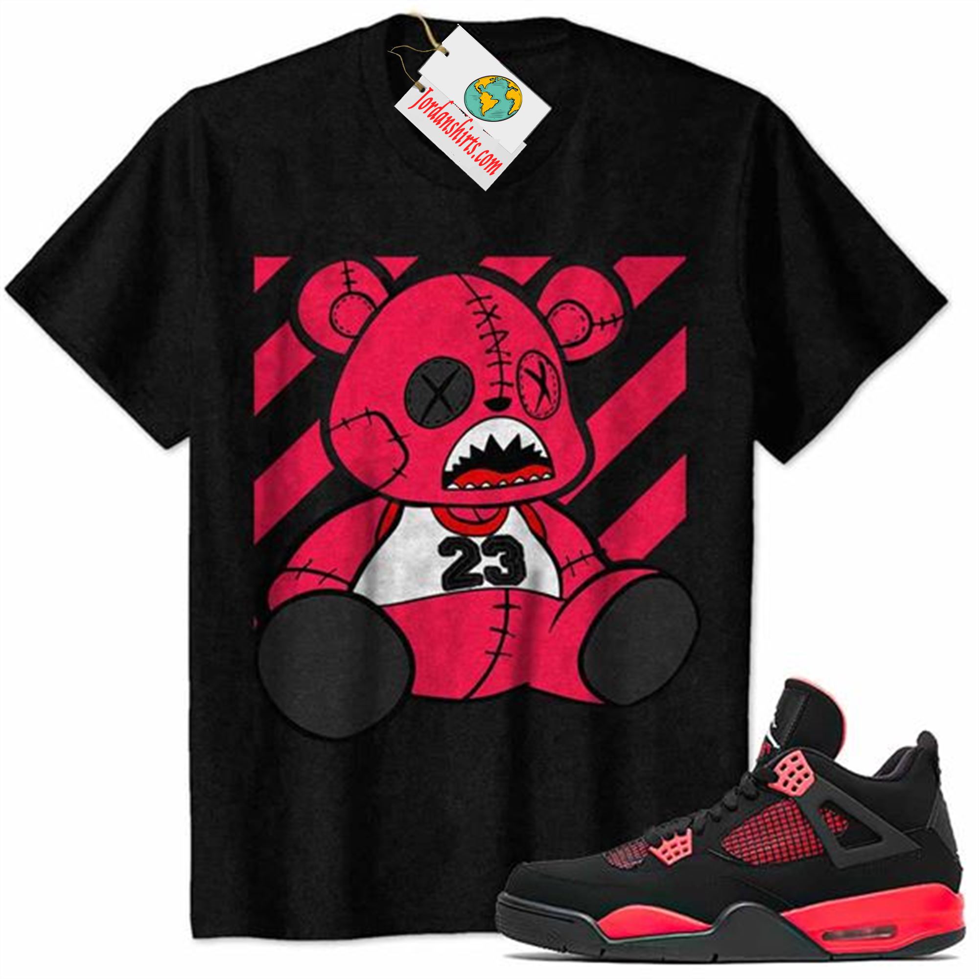 Jordan 4 Shirt, 23 Teddy Black Air Jordan 4 Red Thunder 4s Plus Size Up To 5xl