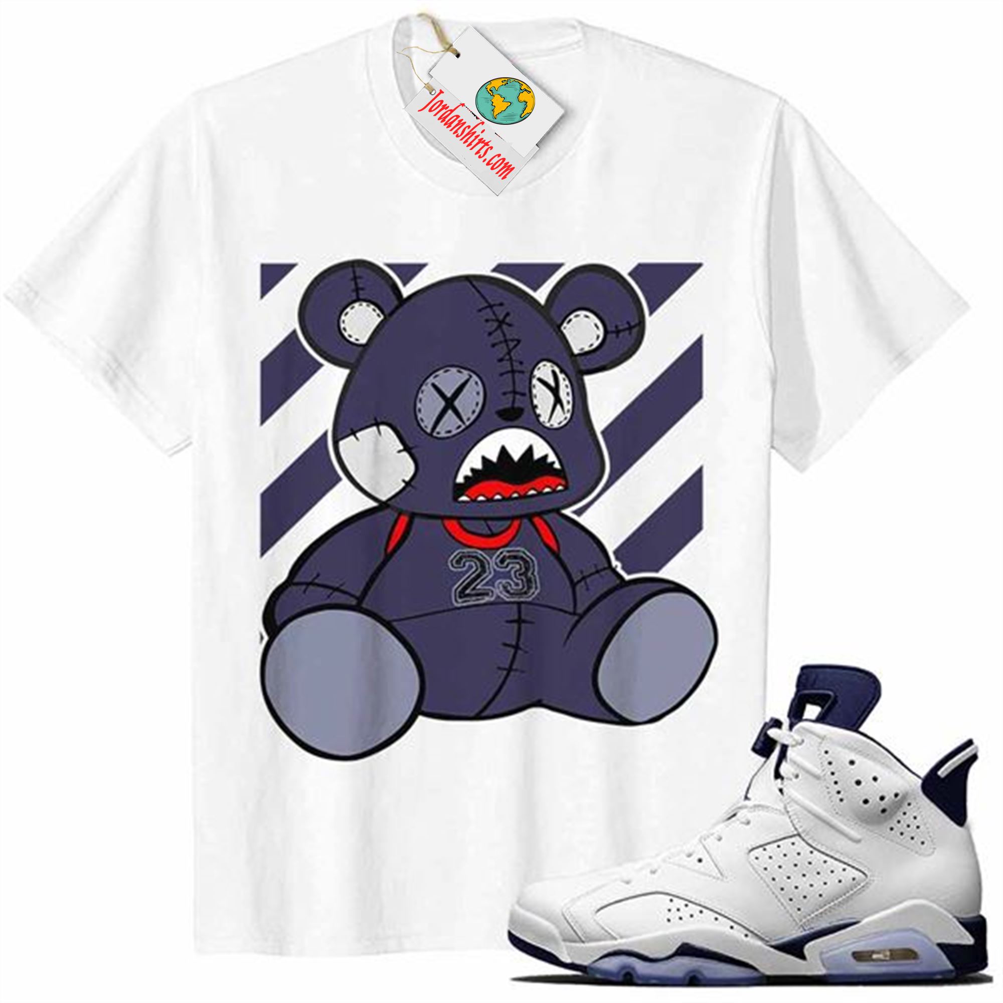 Jordan 6 Shirt, 23 Teddy White Air Jordan 6 Midnight Navy 6s Plus Size Up To 5xl