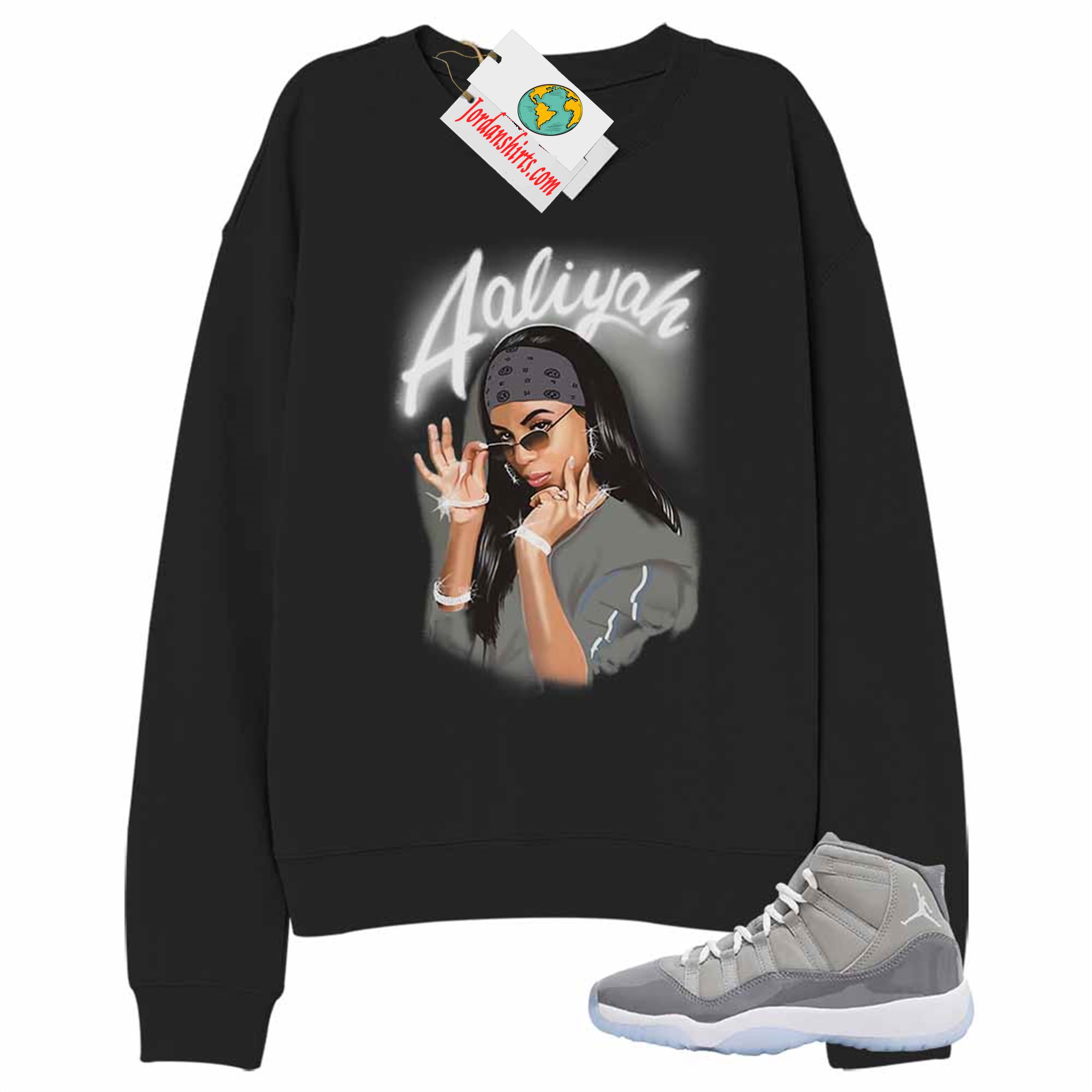 Jordan 11 Sweatshirt, Aaliyah Airbrush Black Sweatshirt Air Jordan 11 Cool Grey 11s Plus Size Up To 5xl