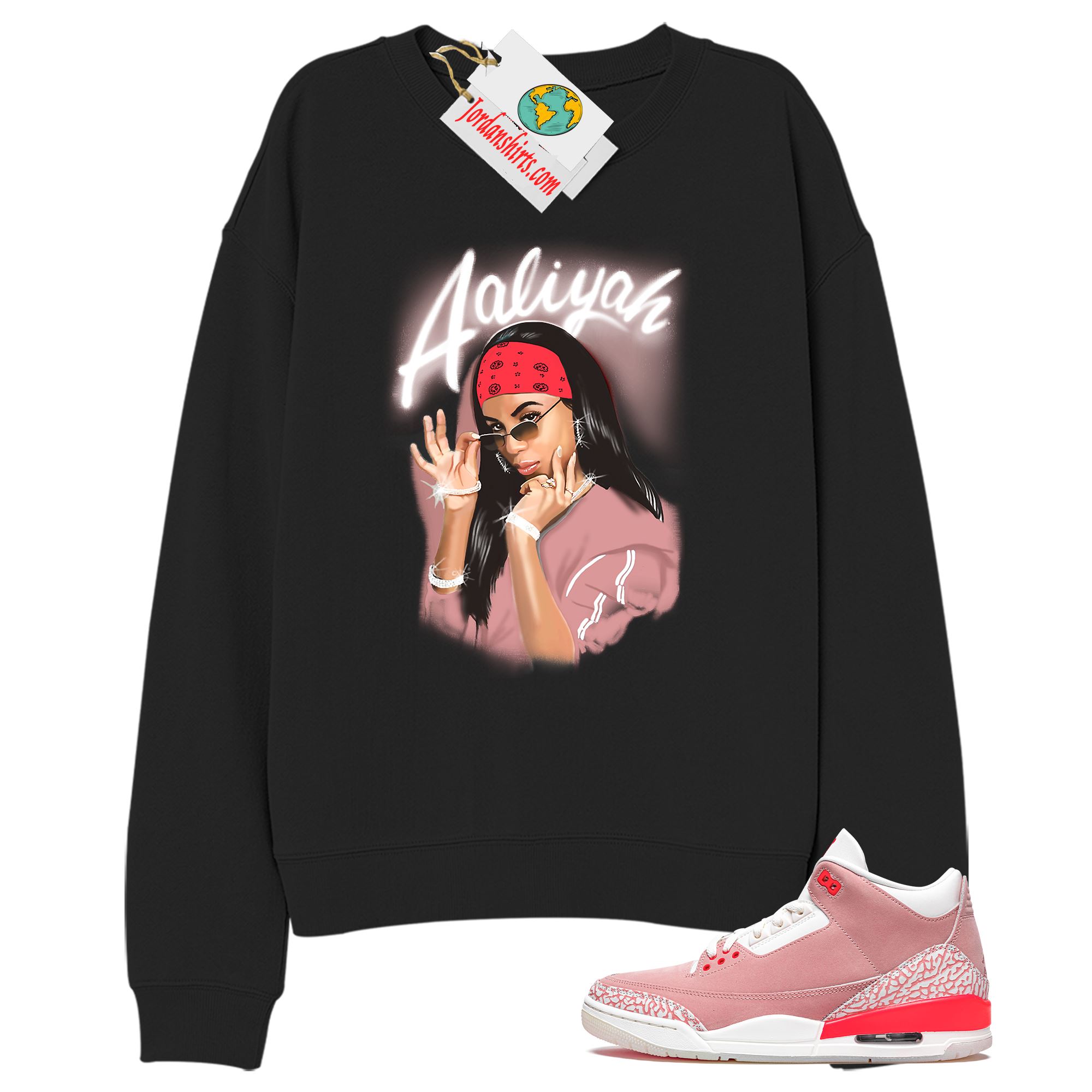 Jordan 3 Sweatshirt, Aaliyah Airbrush Black Sweatshirt Air Jordan 3 Rust Pink 3s Size Up To 5xl