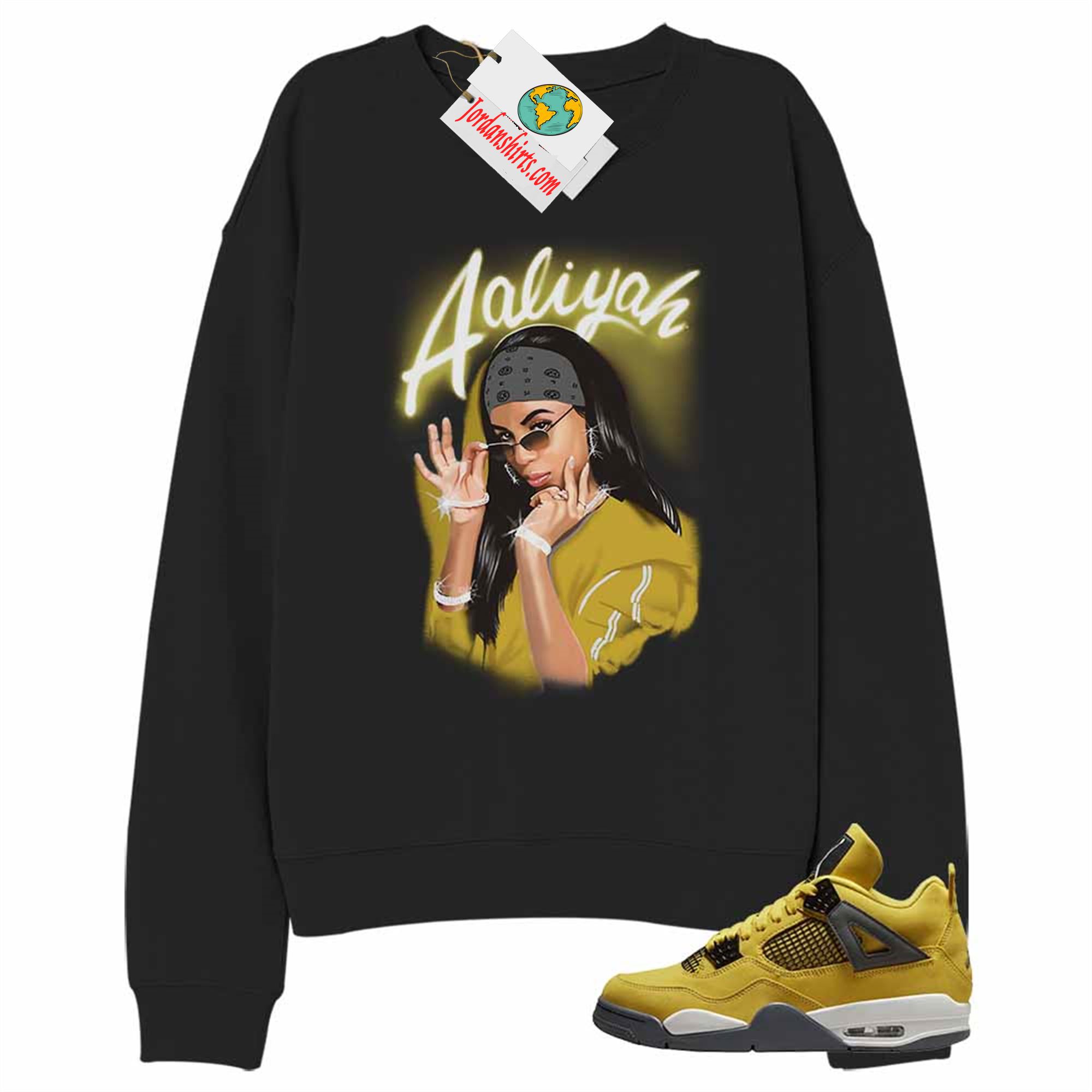 Jordan 4 Sweatshirt, Aaliyah Airbrush Black Sweatshirt Air Jordan 4 Lightning 4s Size Up To 5xl