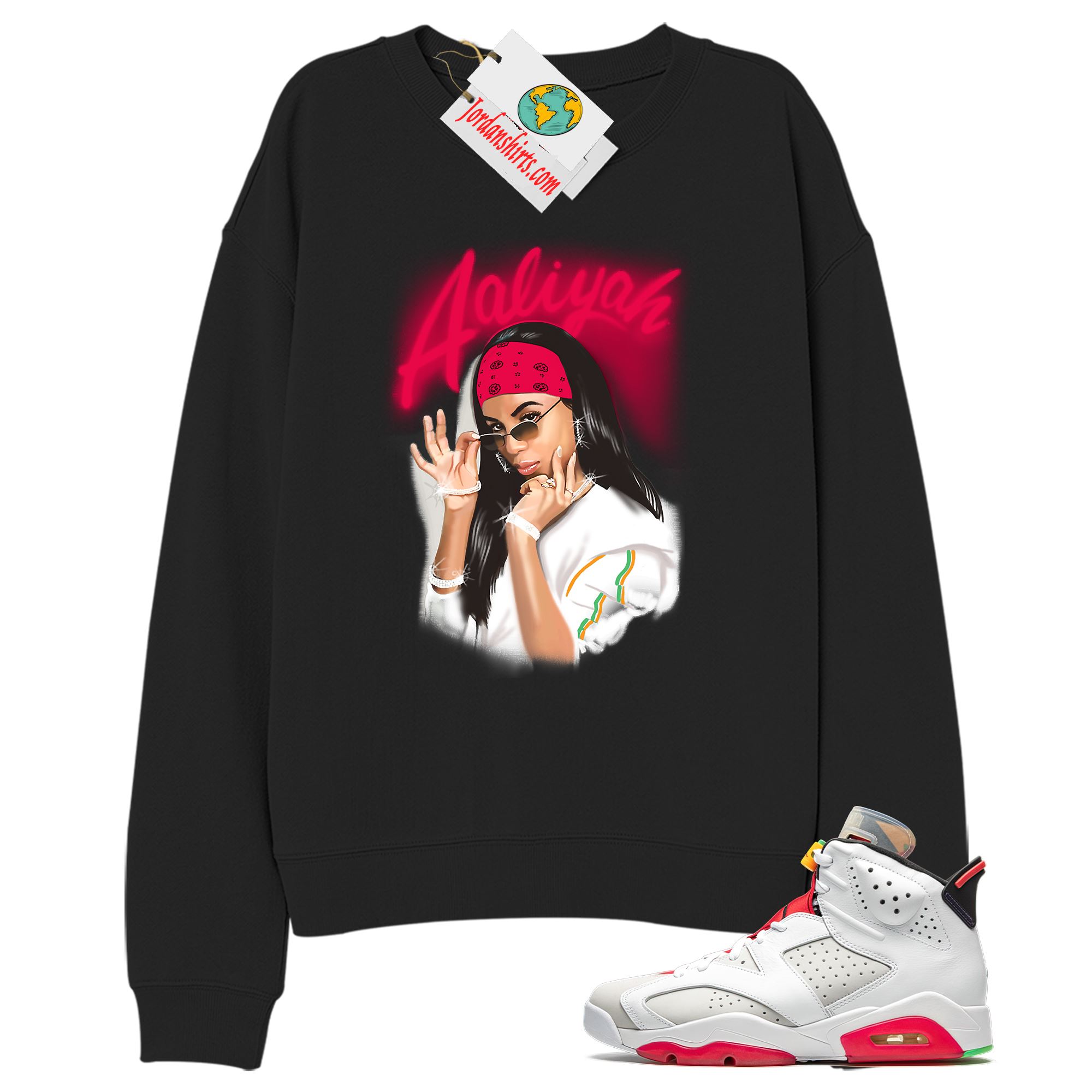 Jordan 6 Sweatshirt, Aaliyah Airbrush Black Sweatshirt Air Jordan 6 Hare 6s Size Up To 5xl