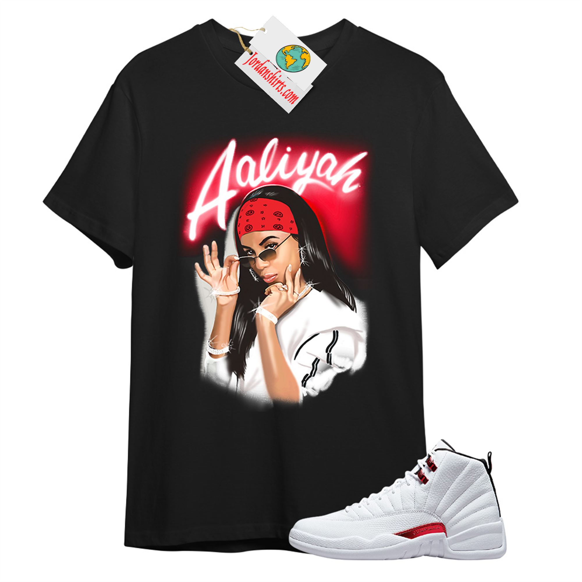 Jordan 12 Shirt, Aaliyah Airbrush Black T-shirt Air Jordan 12 Twist 12s Plus Size Up To 5xl