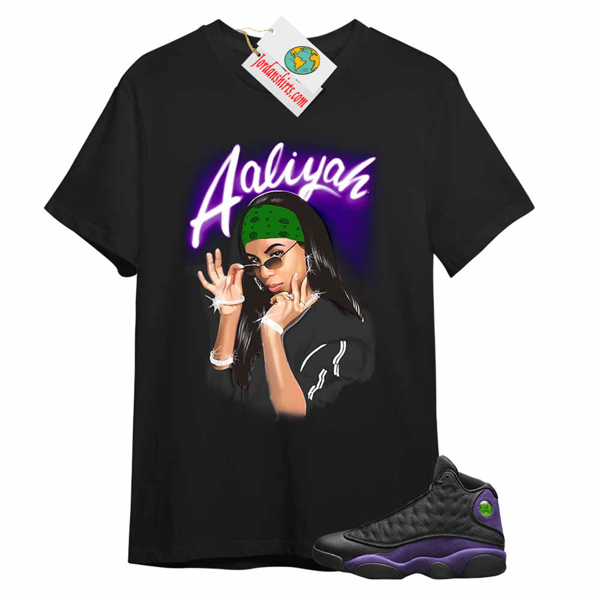 Jordan 13 Shirt, Aaliyah Airbrush Black T-shirt Air Jordan 13 Court Purple 13s Size Up To 5xl