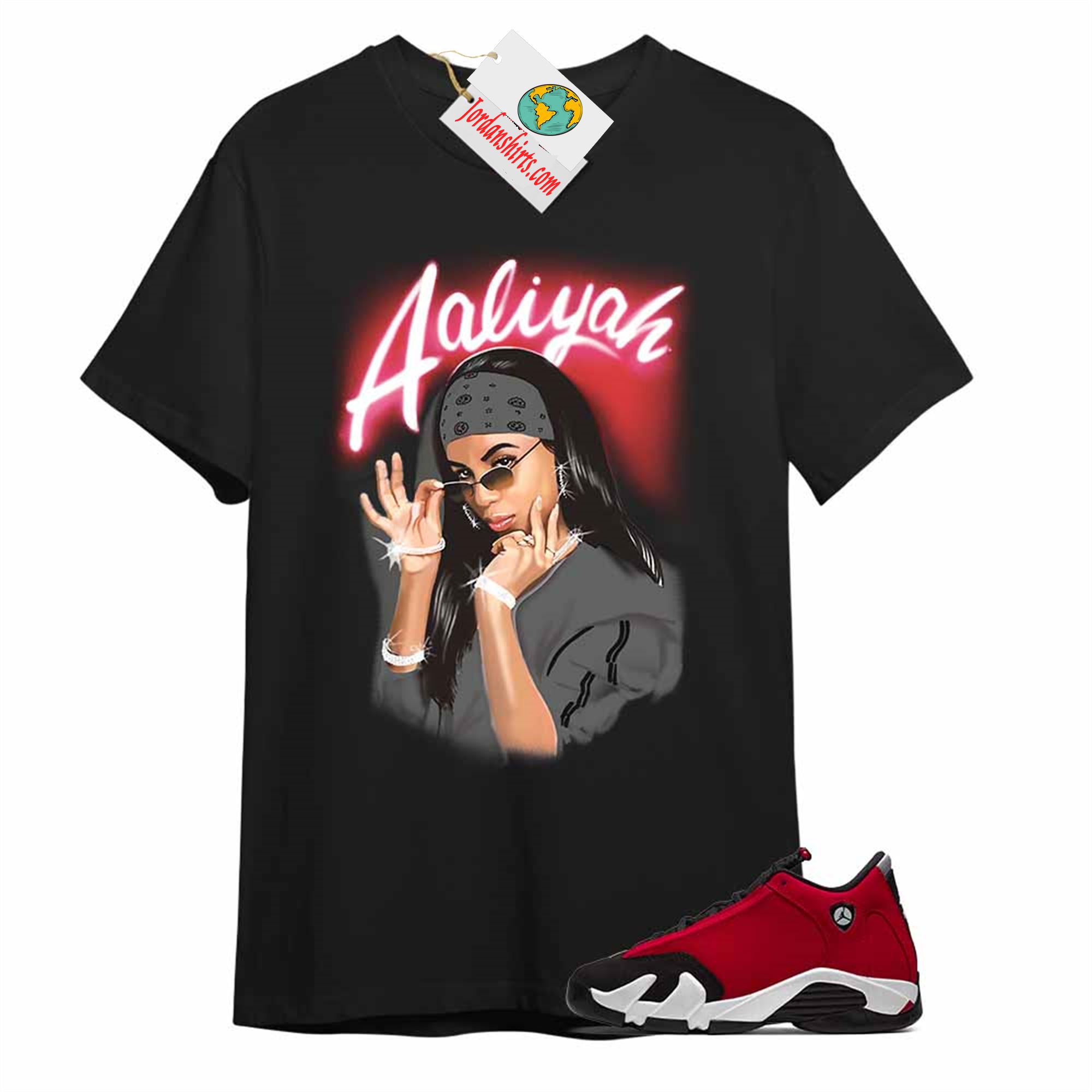 Jordan 14 Shirt, Aaliyah Airbrush Black T-shirt Air Jordan 14 Gym Red 14s Size Up To 5xl