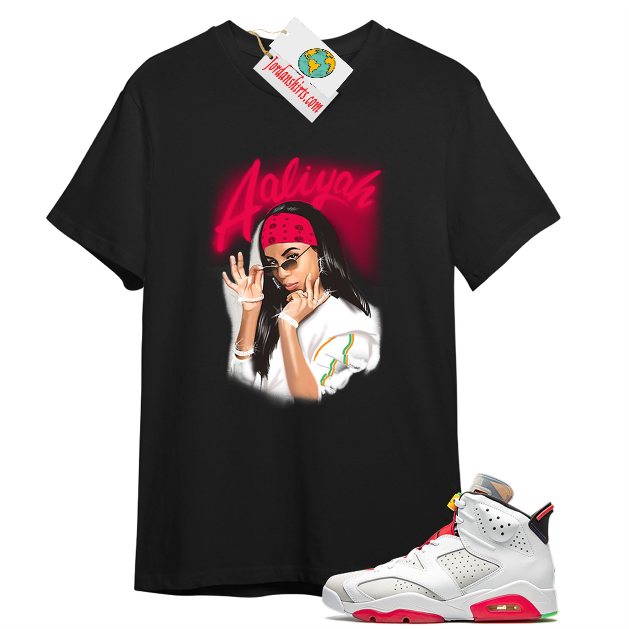 Jordan 6 Shirt, Aaliyah Airbrush Black T-shirt Air Jordan 6 Hare 6s Size Up To 5xl