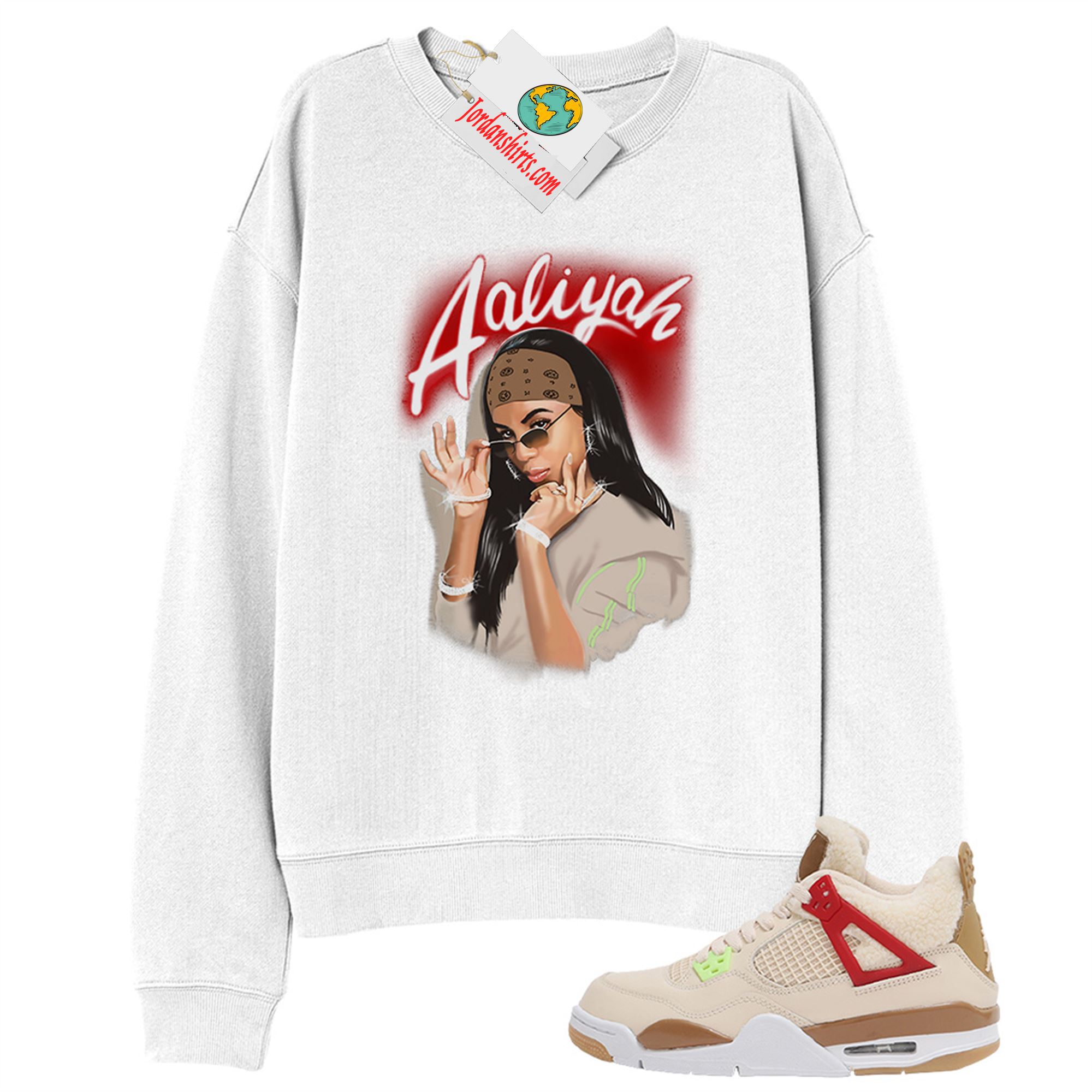 Jordan 4 Sweatshirt, Aaliyah Airbrush White Sweatshirt Air Jordan 4 Wild Thing 4s Full Size Up To 5xl
