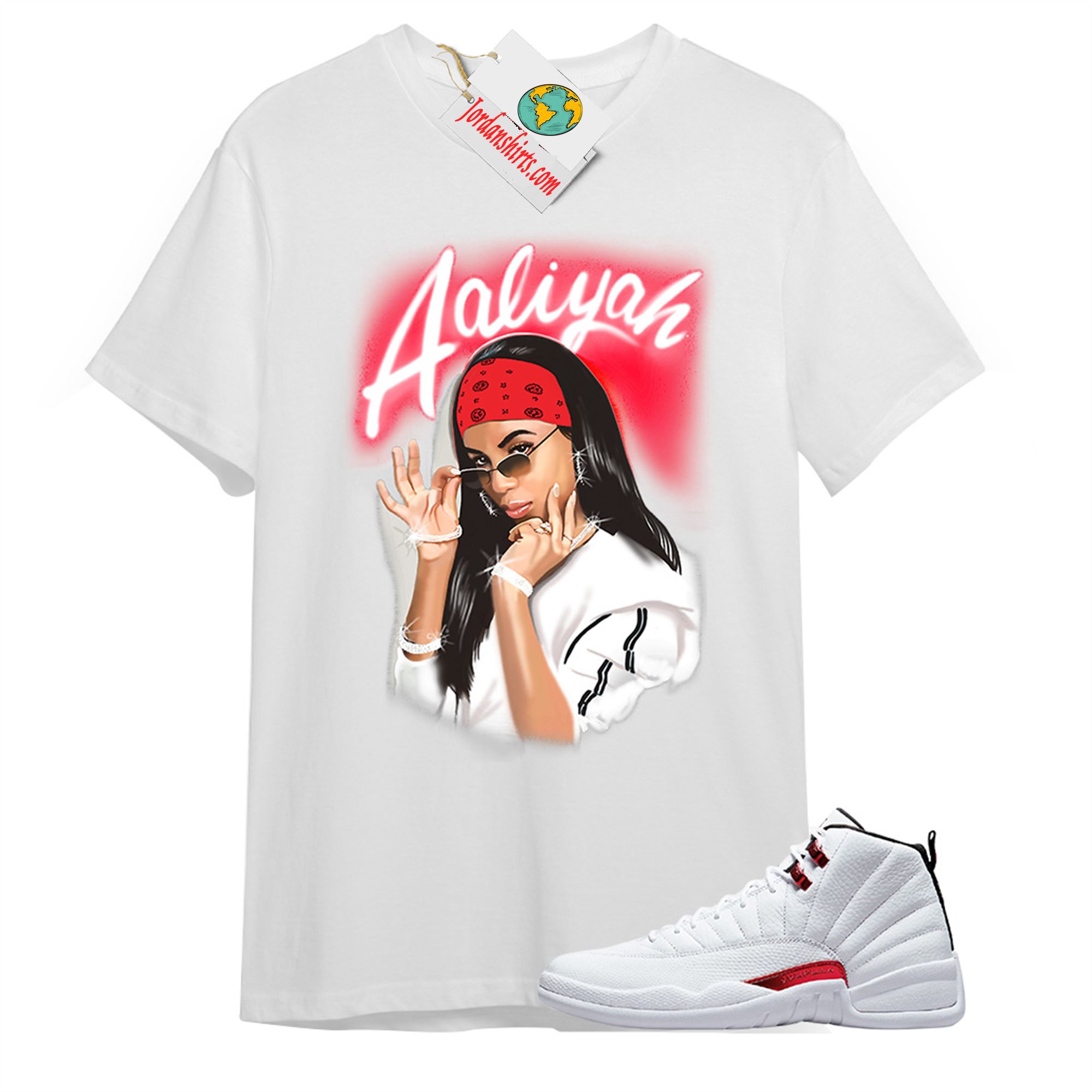 Jordan 12 Shirt, Aaliyah Airbrush White T-shirt Air Jordan 12 Twist 12s Plus Size Up To 5xl