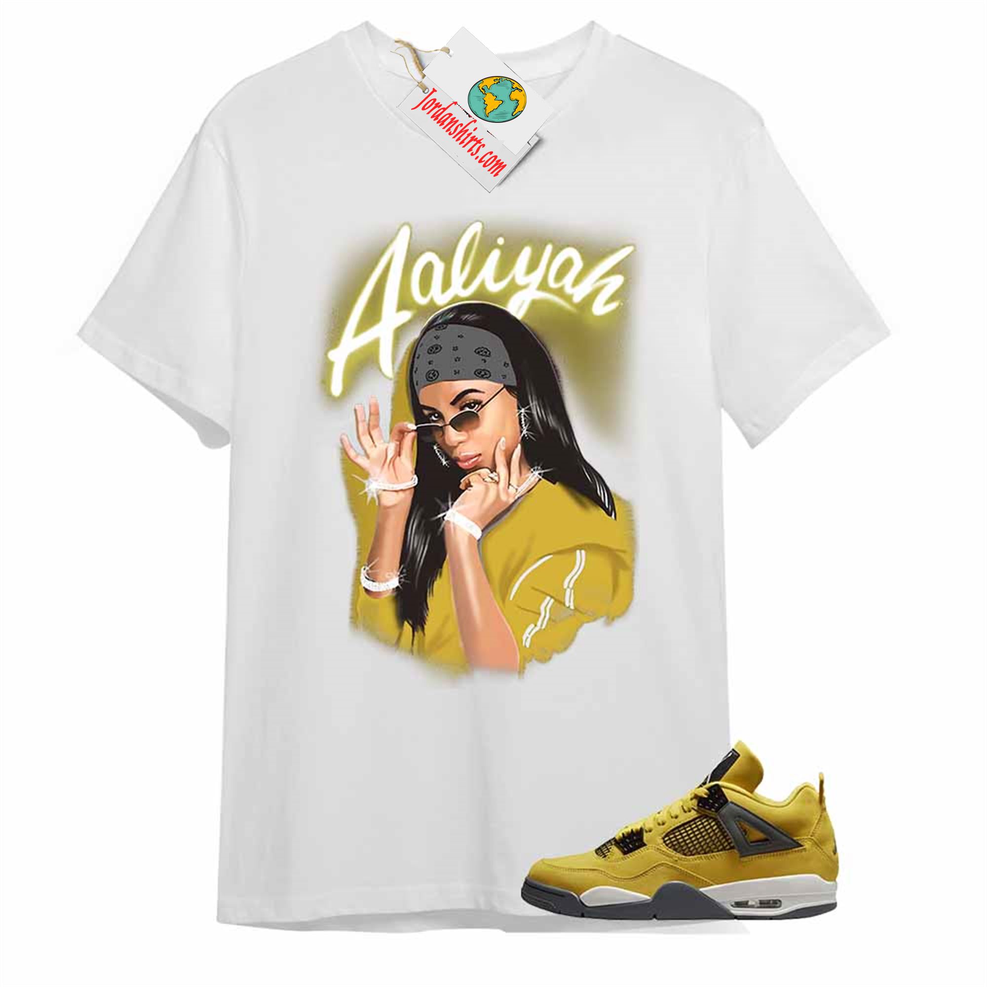 Jordan 4 Shirt, Aaliyah Airbrush White T-shirt Air Jordan 4 Lightning 4s Size Up To 5xl