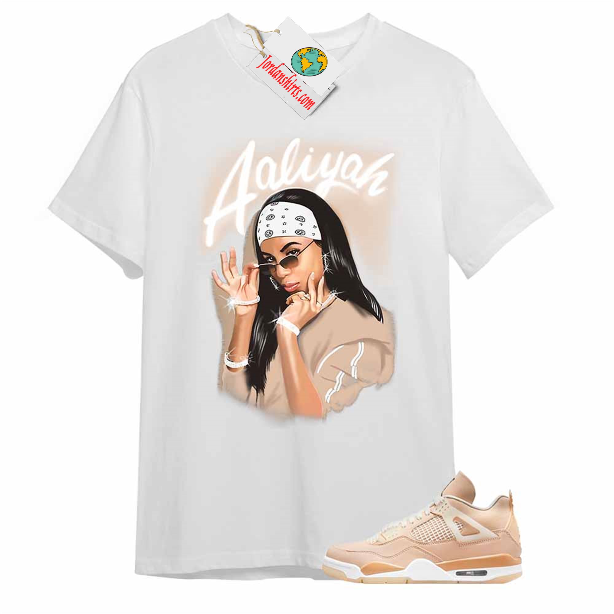 Jordan 4 Shirt, Aaliyah Airbrush White T-shirt Air Jordan 4 Shimmer 4s Size Up To 5xl