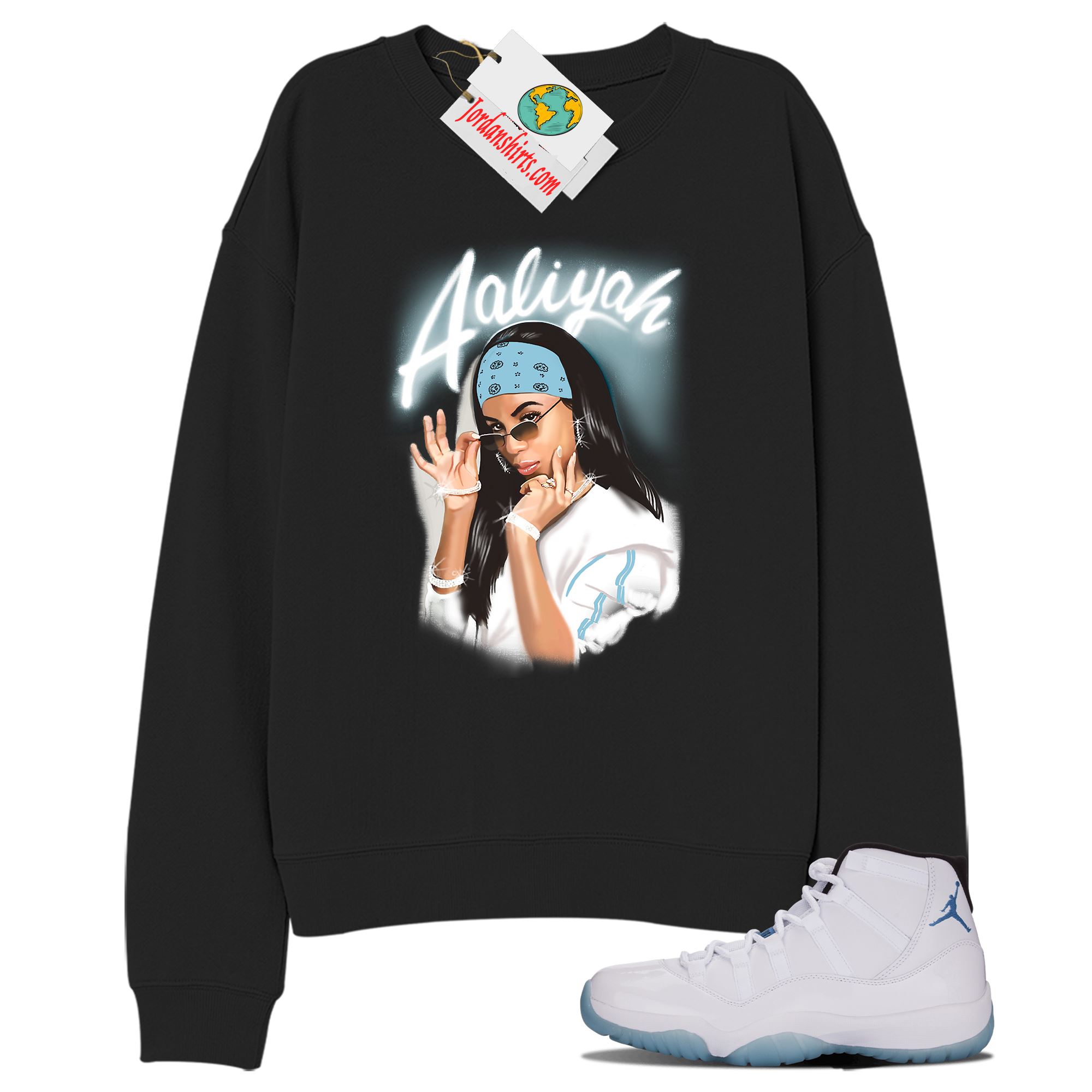 Jordan 11 Sweatshirt, Aaliyah Airbrushh Black Sweatshirt Air Jordan 11 Legend Blue 11s Size Up To 5xl