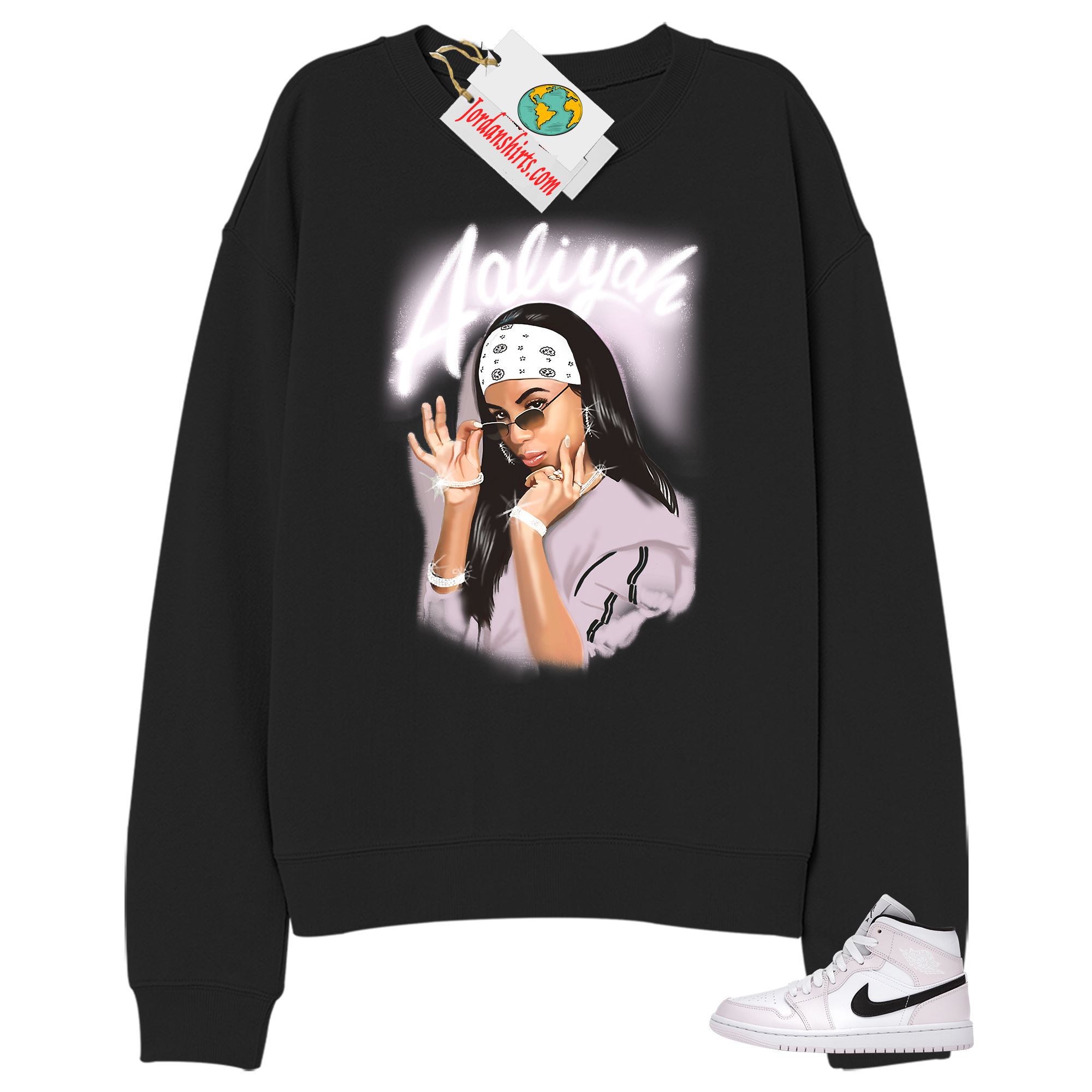 Jordan 1 Sweatshirt, Aaliyah Black Sweatshirt Air Jordan 1 Barely Rose 1s Plus Size Up To 5xl