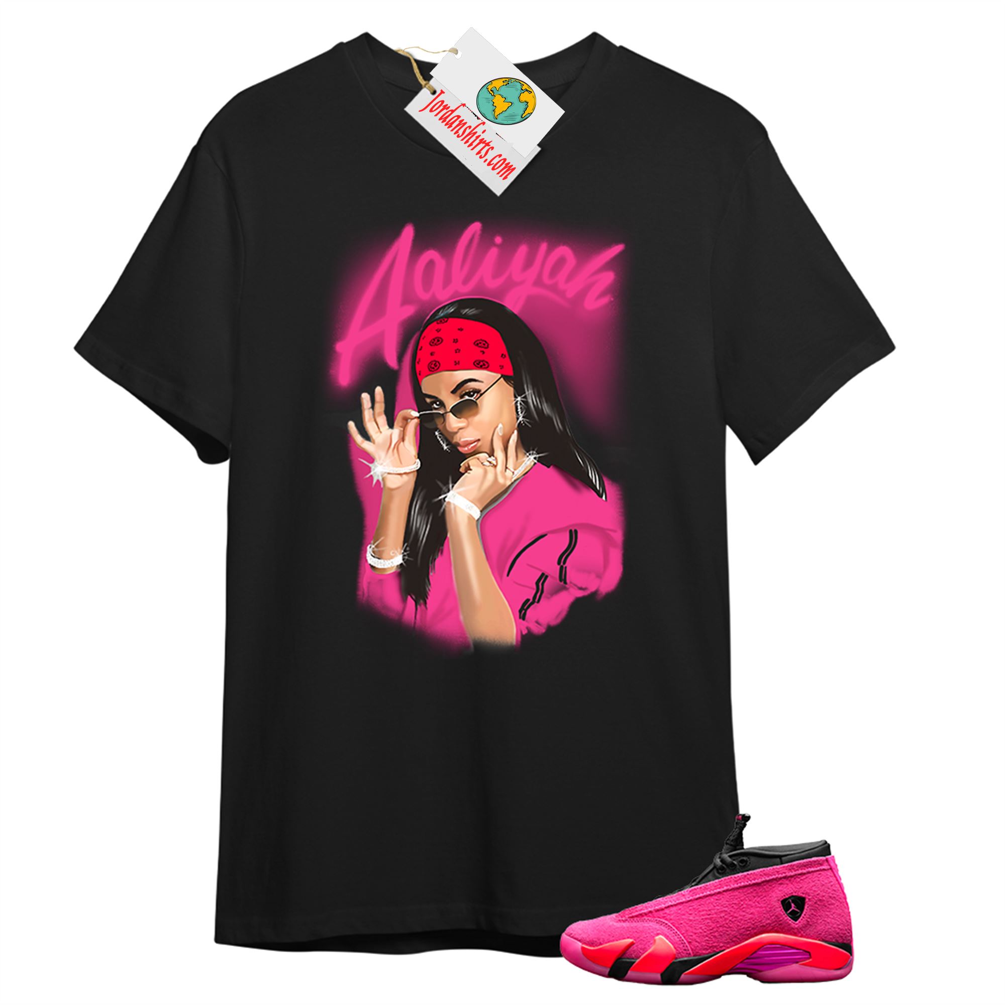 Jordan 14 Shirt, Aaliyah Black T-shirt Air Jordan 14 Wmns Shocking Pink 14s Full Size Up To 5xl