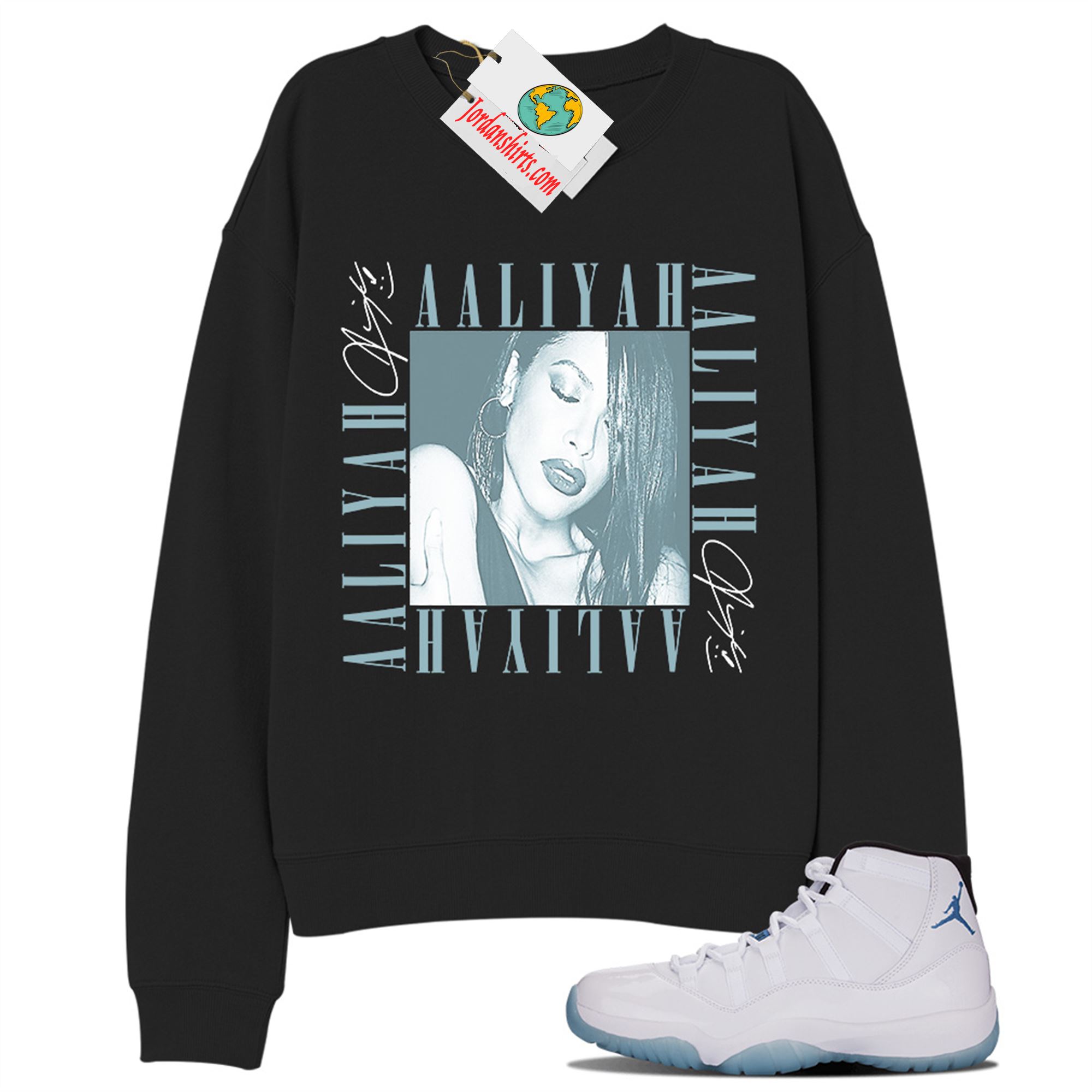 Jordan 11 Sweatshirt, Aaliyah Box Black Sweatshirt Air Jordan 11 Legend Blue 11s Plus Size Up To 5xl