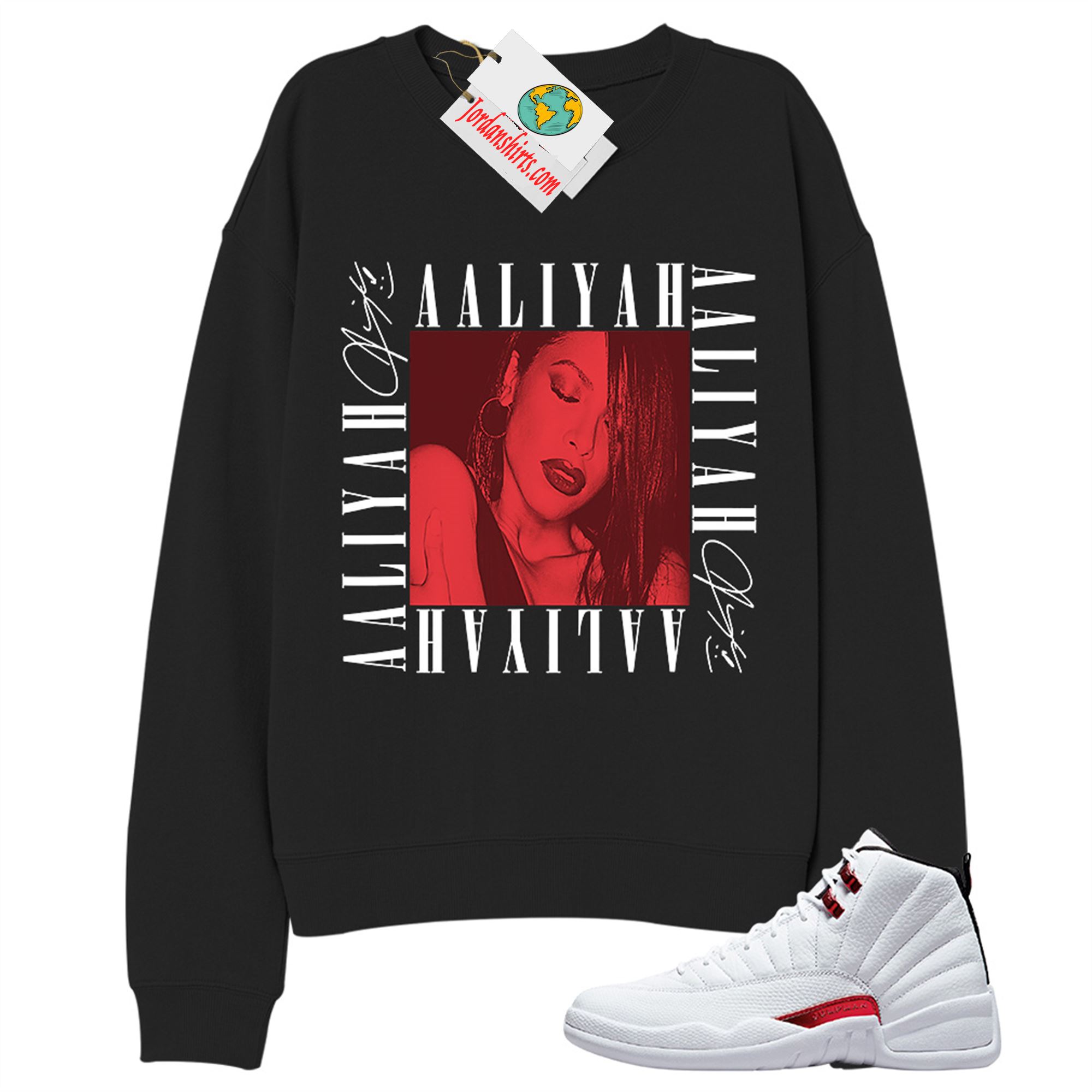 Jordan 12 Sweatshirt, Aaliyah Box Black Sweatshirt Air Jordan 12 Twist 12s Full Size Up To 5xl
