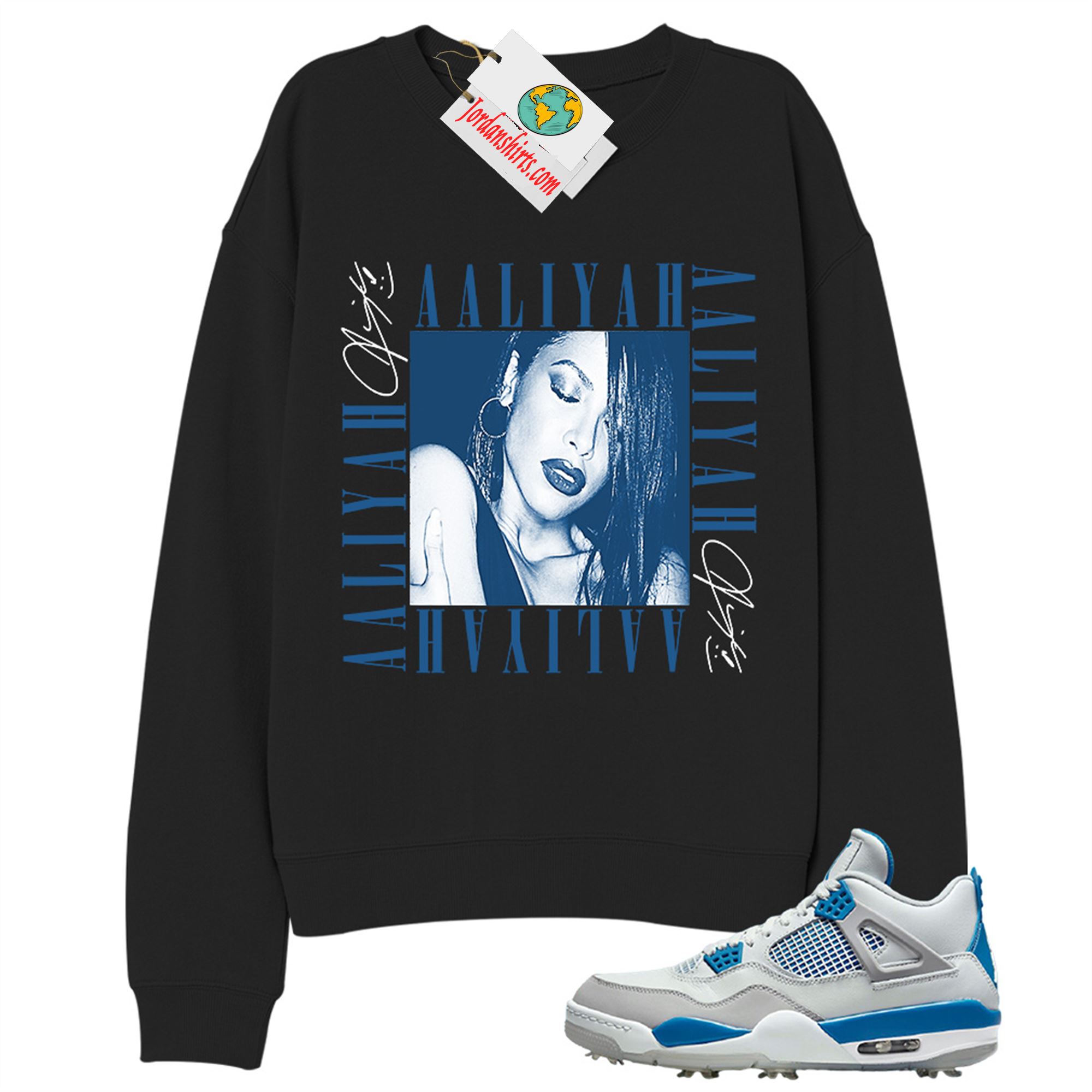 Jordan 4 Sweatshirt, Aaliyah Box Black Sweatshirt Air Jordan 4 Golf Military Blue 4s Size Up To 5xl
