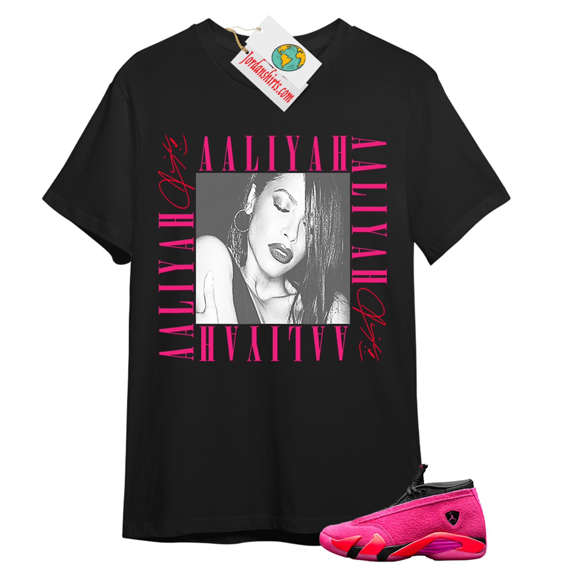 Jordan 14 Shirt, Aaliyah Box Black T-shirt Air Jordan 14 Wmns Shocking Pink 14s Size Up To 5xl
