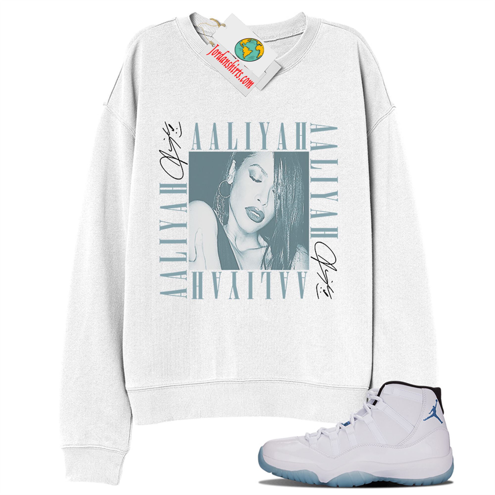 Jordan 11 Sweatshirt, Aaliyah Box White Sweatshirt Air Jordan 11 Legend Blue 11s Plus Size Up To 5xl