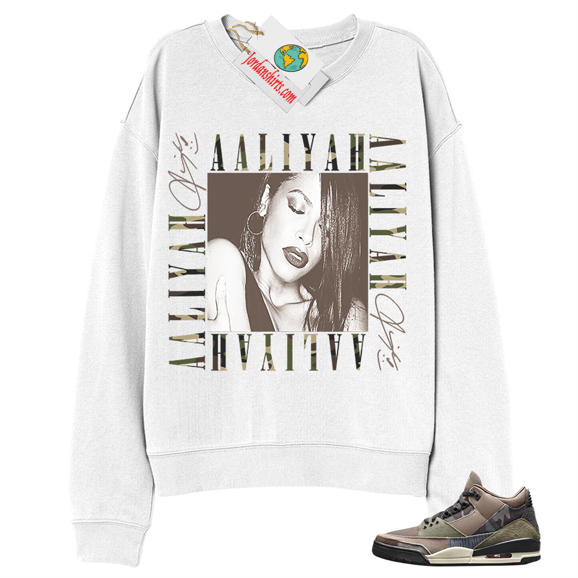 Jordan 3 Sweatshirt, Aaliyah Box White Sweatshirt Air Jordan 3 Camo 3s Plus Size Up To 5xl