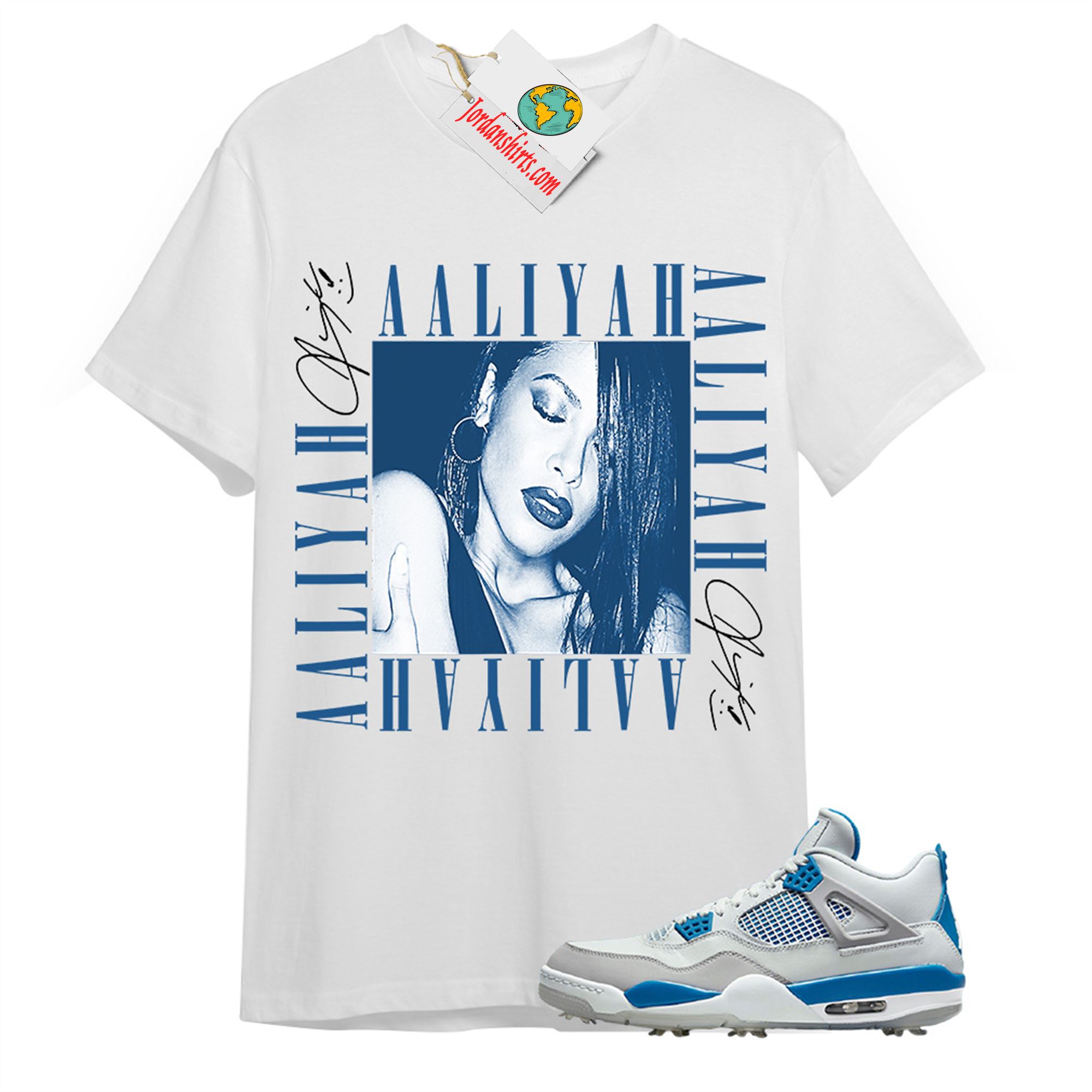 Jordan 4 Shirt, Aaliyah Box White T-shirt Air Jordan 4 Golf Military Blue 4s Plus Size Up To 5xl
