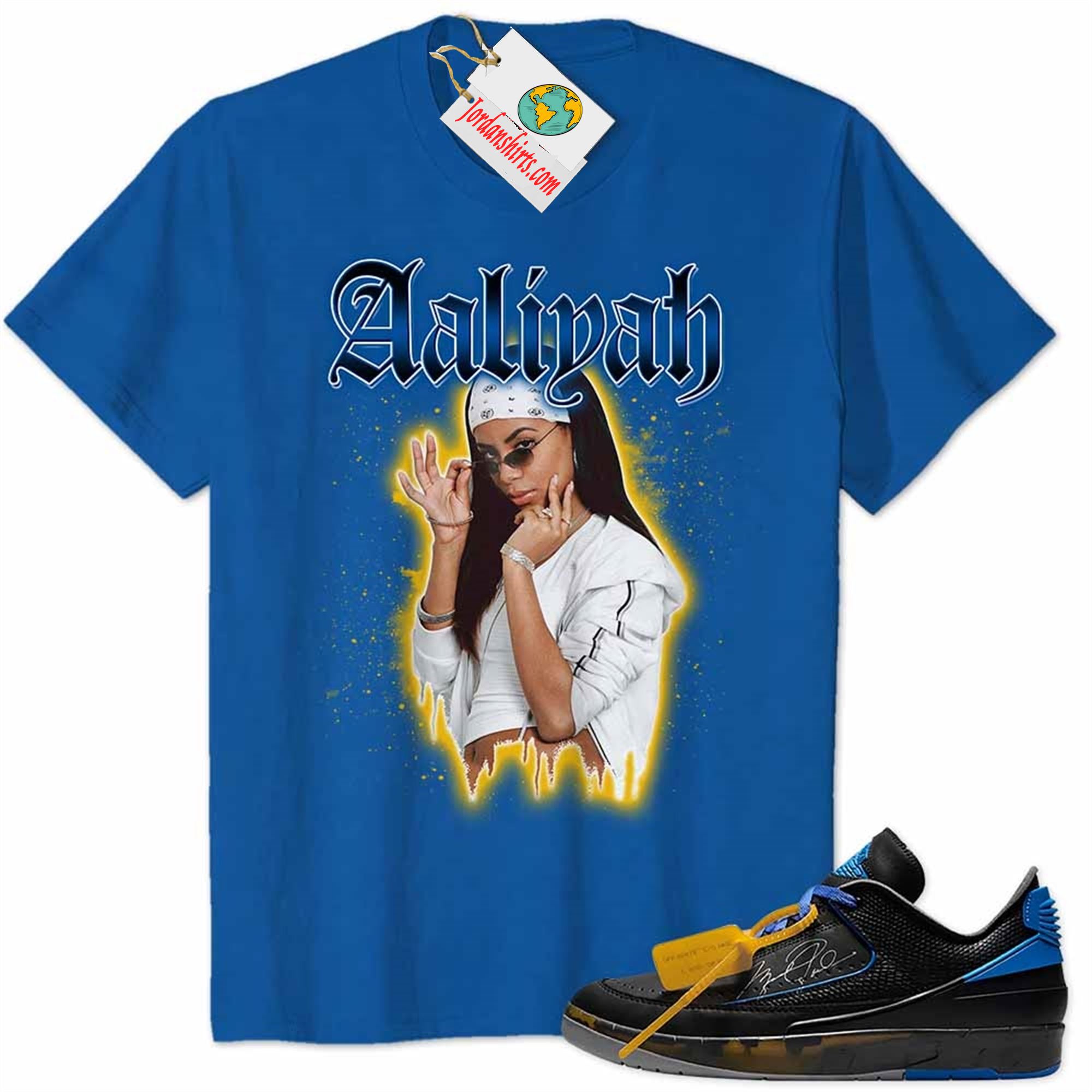 Jordan 2 Shirt, Aaliyah Graphic Blue Air Jordan 2 Low X Off-white Black And Varsity Royal 2s Full Size Up To 5xl