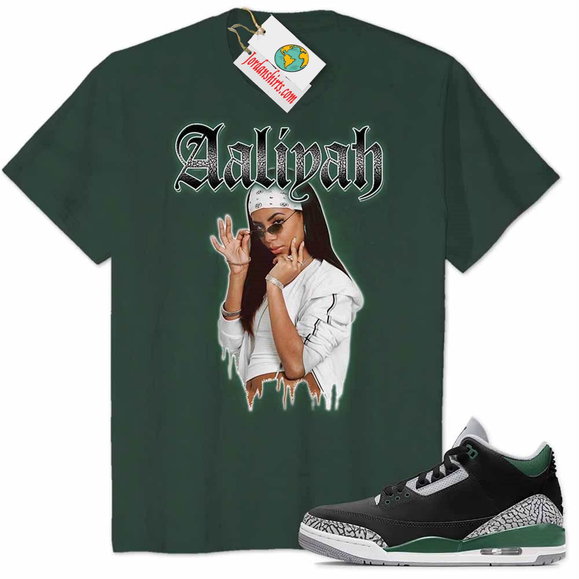 Jordan 3 Shirt, Aaliyah Graphic Forest Air Jordan 3 Pine Green 3s Plus Size Up To 5xl