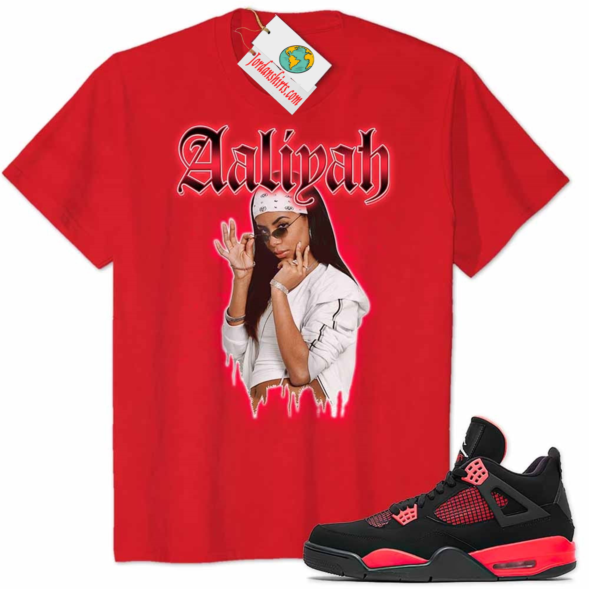 Jordan 4 Shirt, Aaliyah Graphic Red Air Jordan 4 Red Thunder 4s Plus Size Up To 5xl