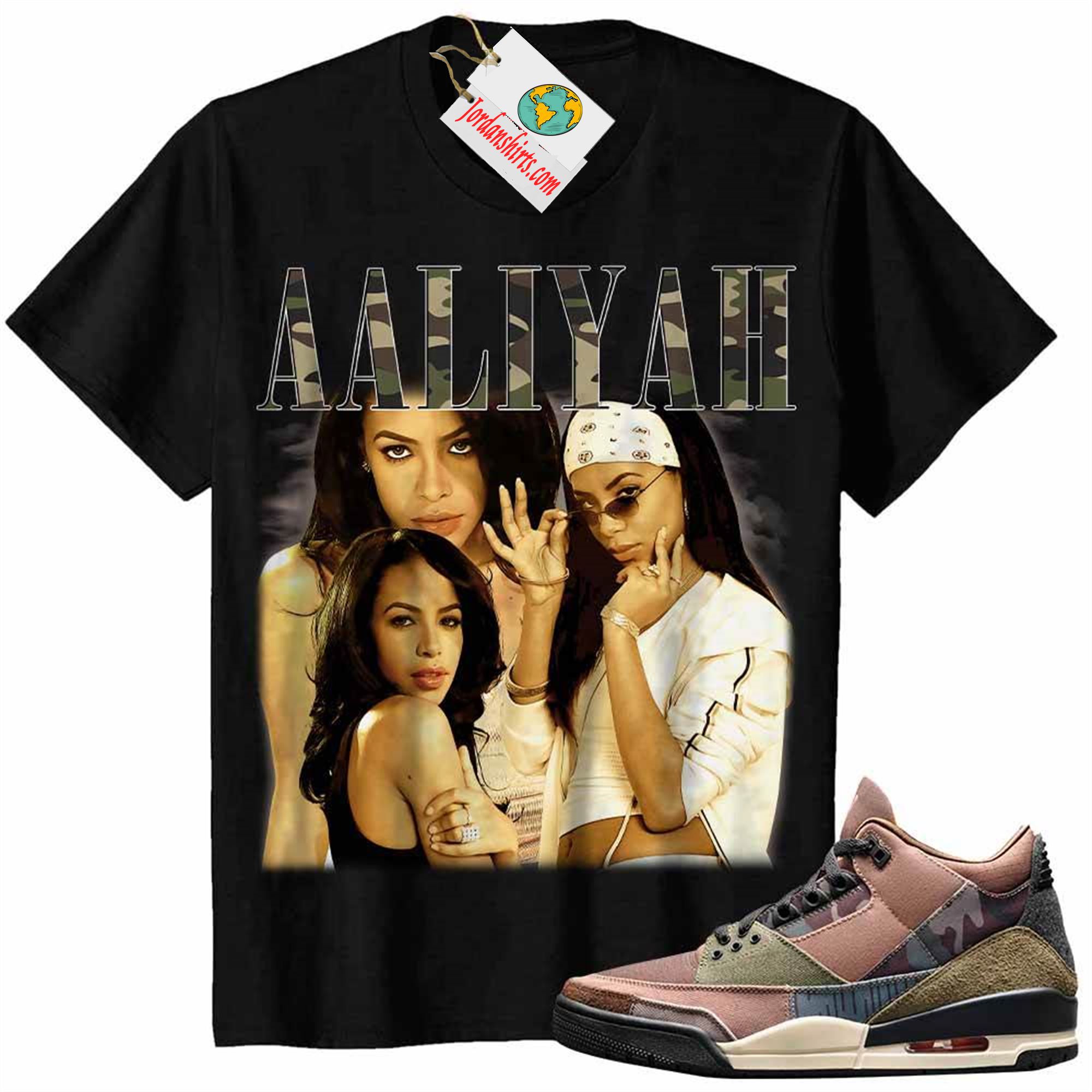 Jordan 3 Shirt, Aaliyah Retro 90s Vintage Raptee Black Air Jordan 3 Camo 3s Size Up To 5xl