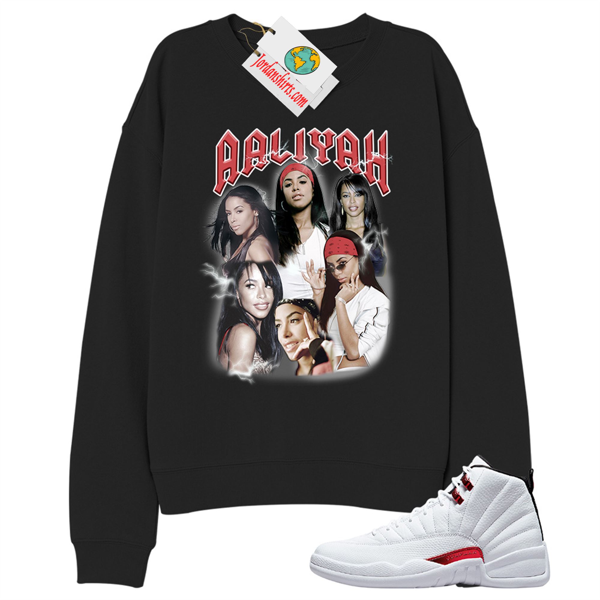 Jordan 12 Sweatshirt, Aaliyah Vintage Black Sweatshirt Air Jordan 12 Twist 12s Size Up To 5xl