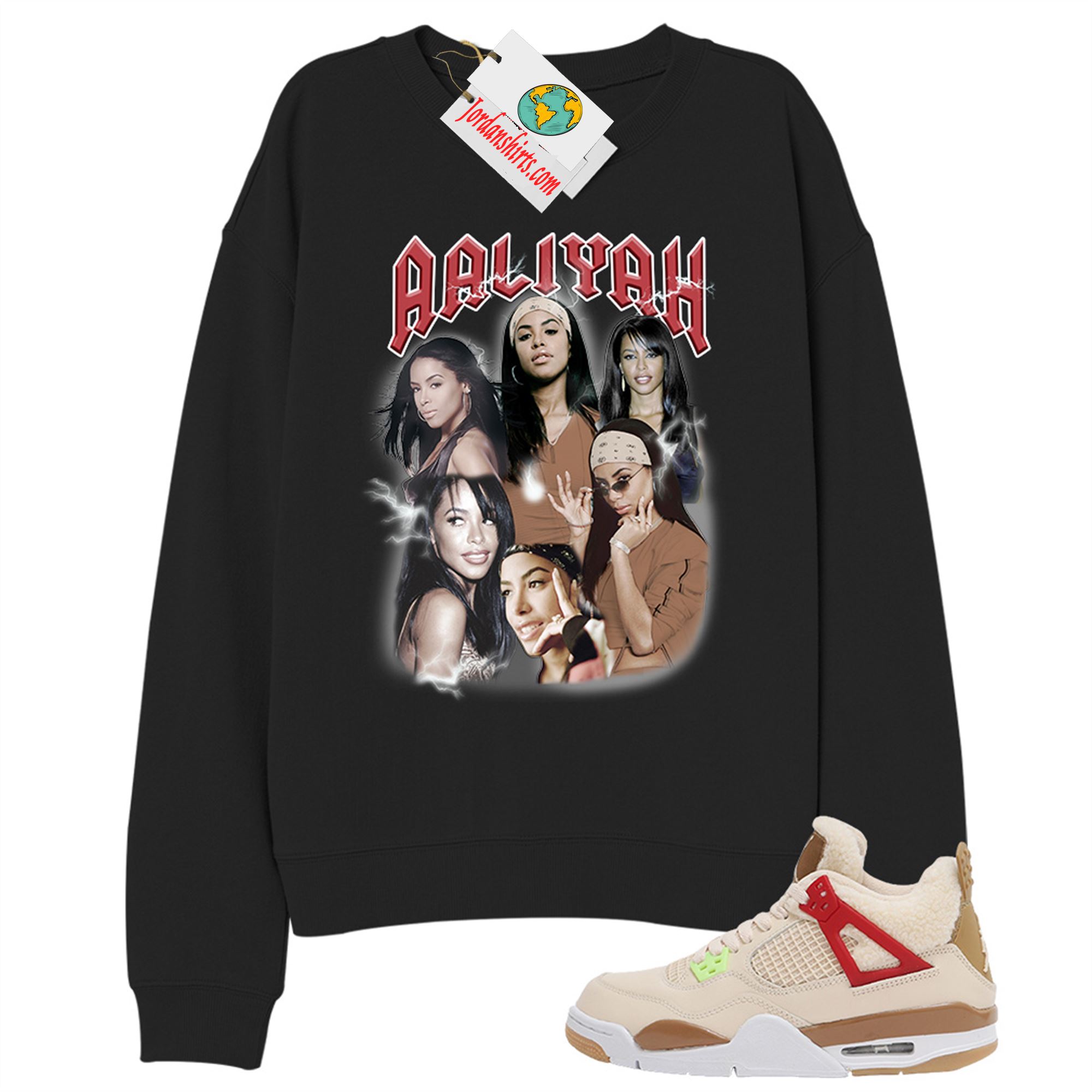 Jordan 4 Sweatshirt, Aaliyah Vintage Black Sweatshirt Air Jordan 4 Wild Thing 4s Plus Size Up To 5xl