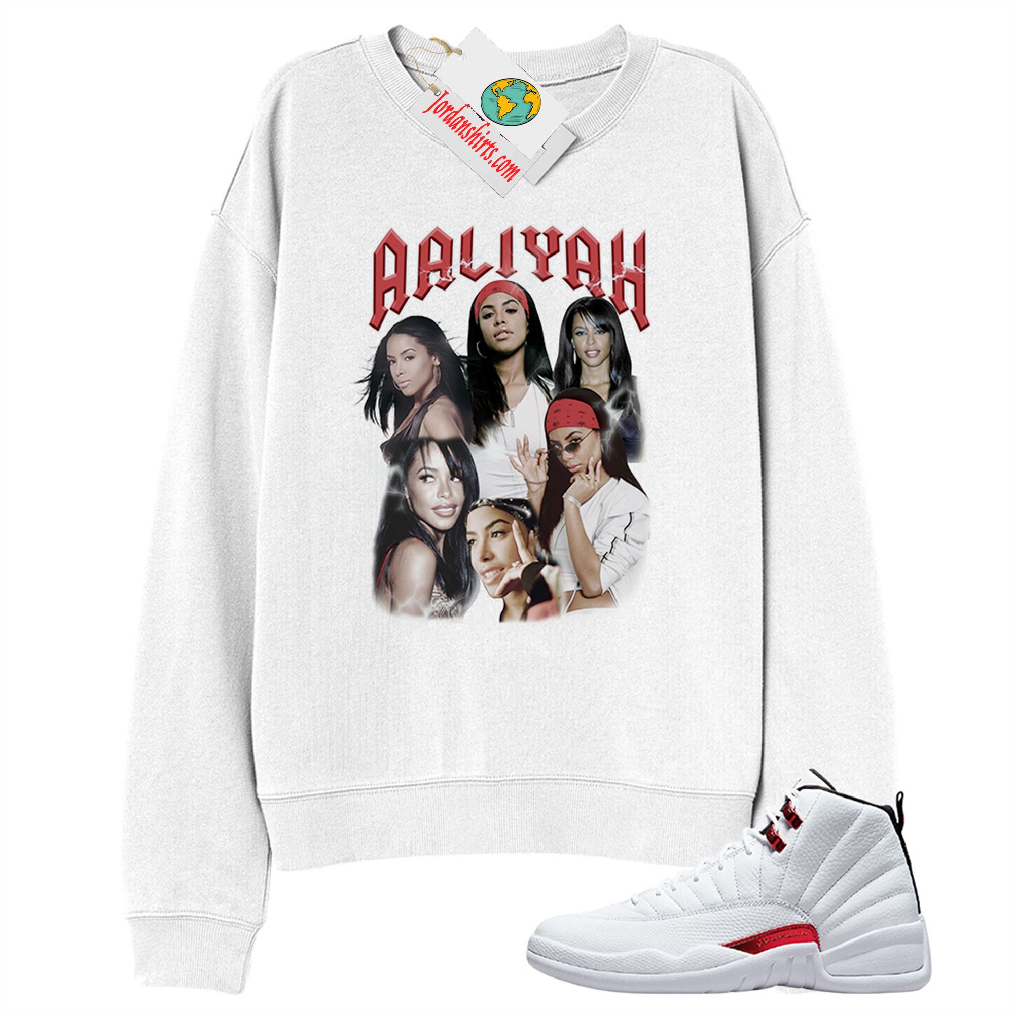 Jordan 12 Sweatshirt, Aaliyah Vintage White Sweatshirt Air Jordan 12 Twist 12s Full Size Up To 5xl