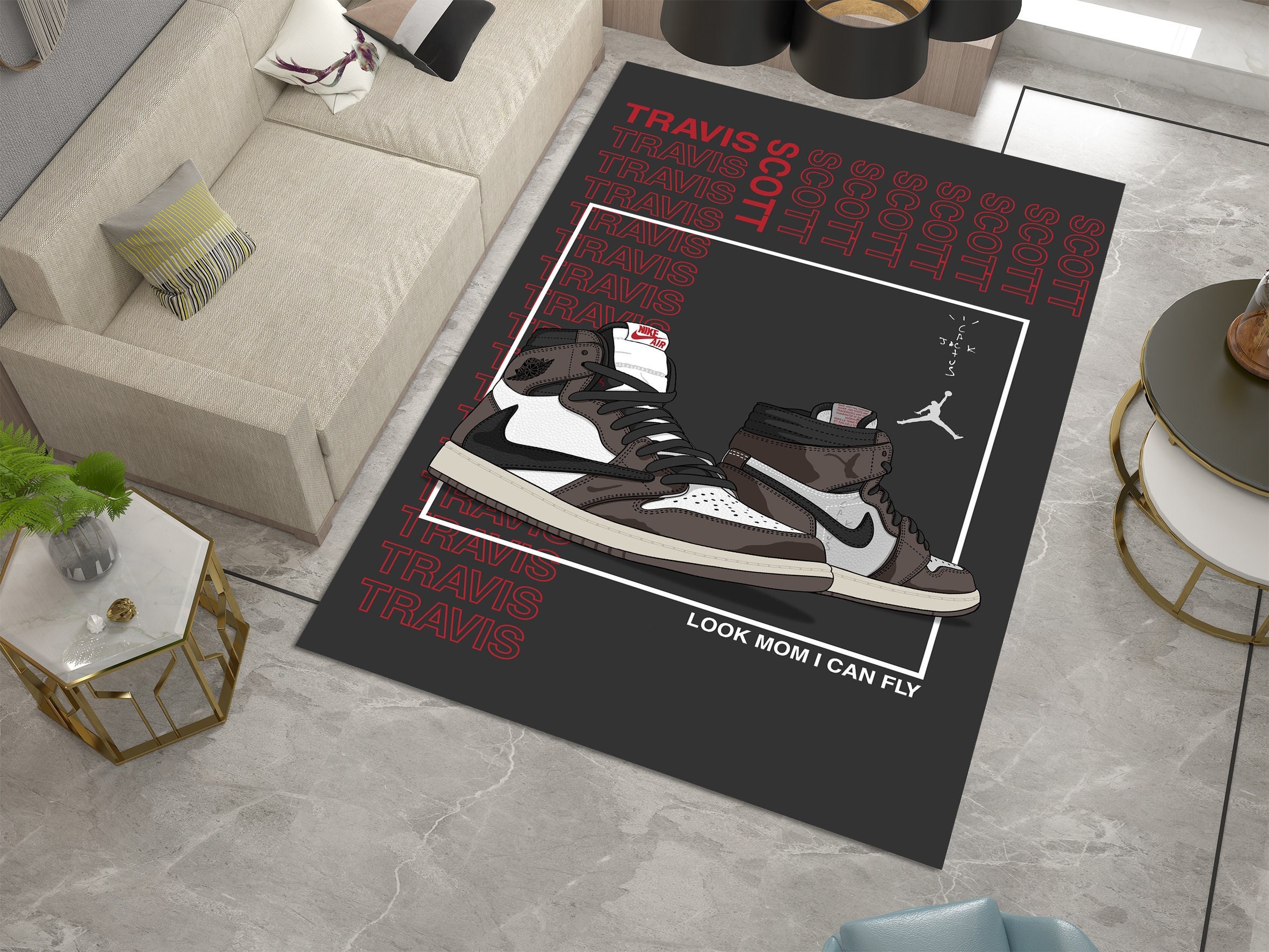 New Square Rug| Air Jordan 1 Travis Scott Sneakers Carpet Personalized Carpet Gift Popular Rug Custom Carpet Designsneakers Room Rugarea Rugshypebeast - Jordan Area Rug