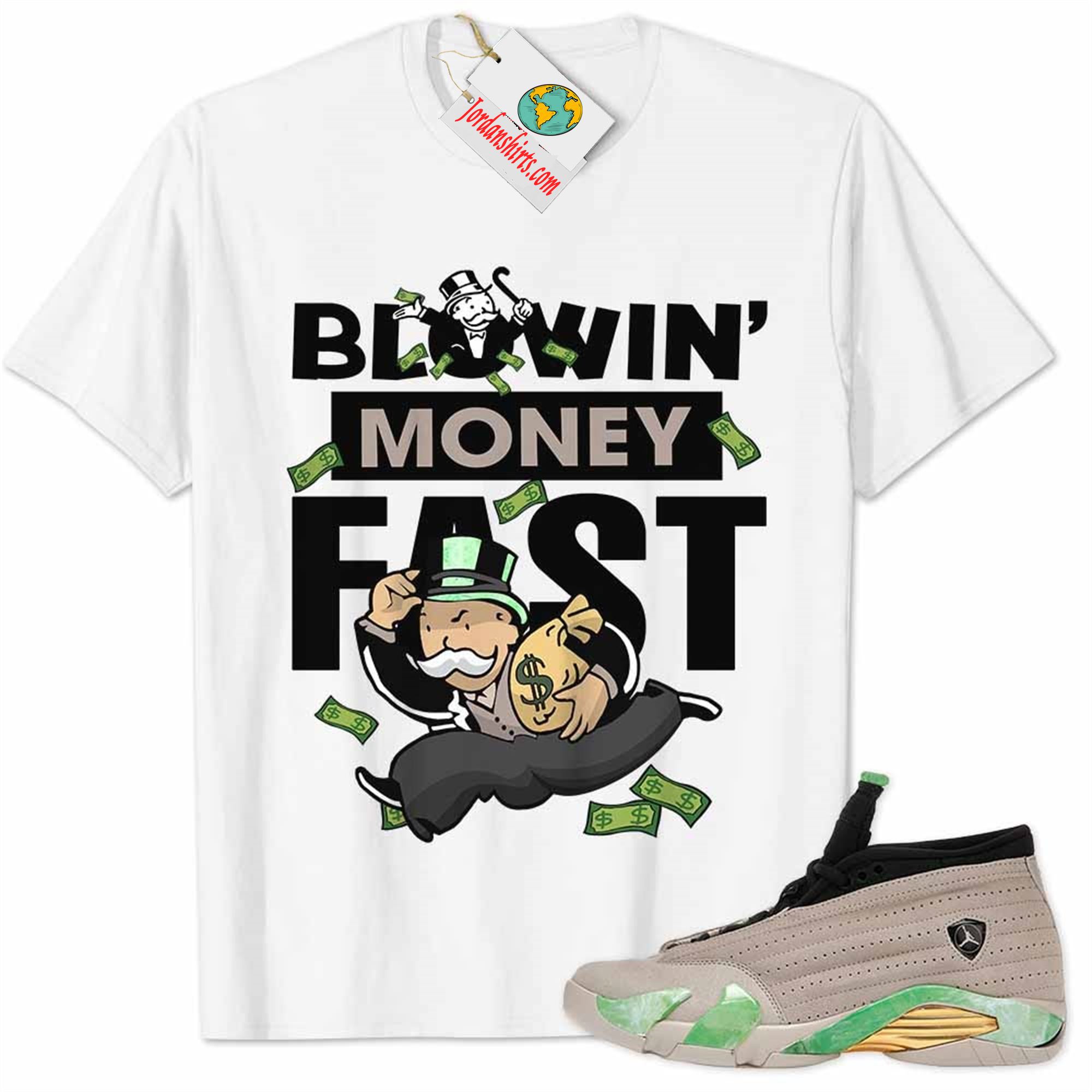 Jordan 14 Shirt, Aleali May Fortune 14s Shirt Blowin Money Fast Mr Monopoly White Plus Size Up To 5xl