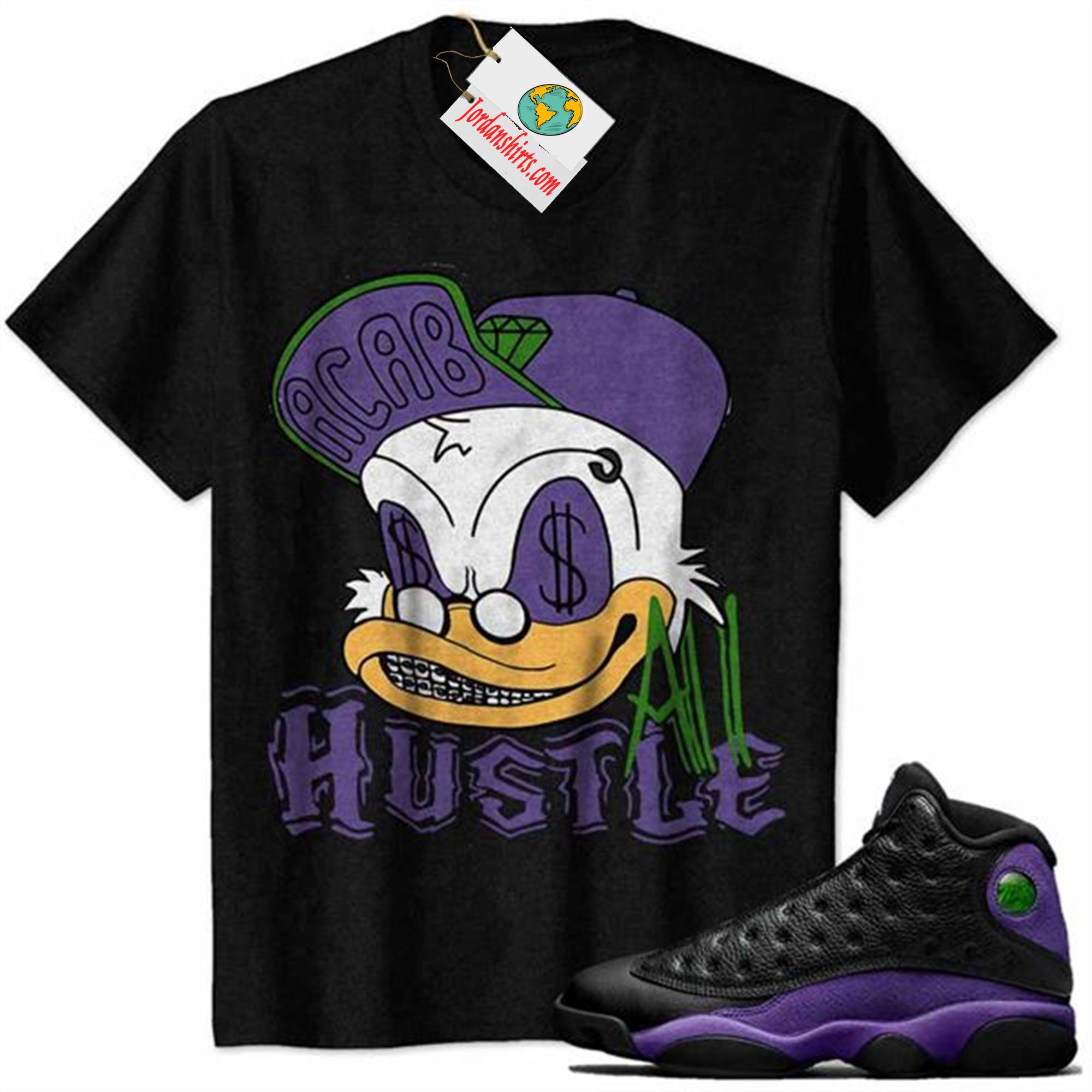 Jordan 13 Shirt, All Hustle Duck Black Air Jordan 13 Court Purple 13s Plus Size Up To 5xl