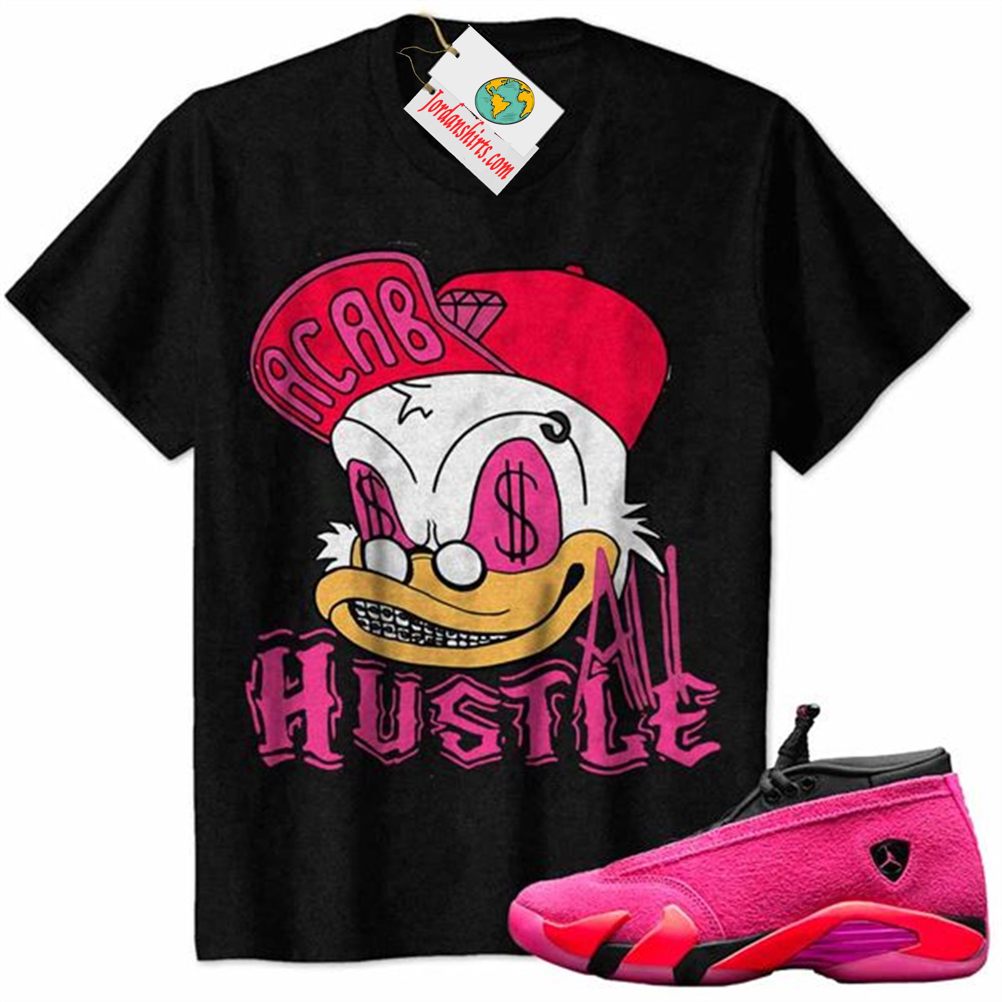 Jordan 14 Shirt, All Hustle Duck Black Air Jordan 14 Wmns Shocking Pink 14s Plus Size Up To 5xl