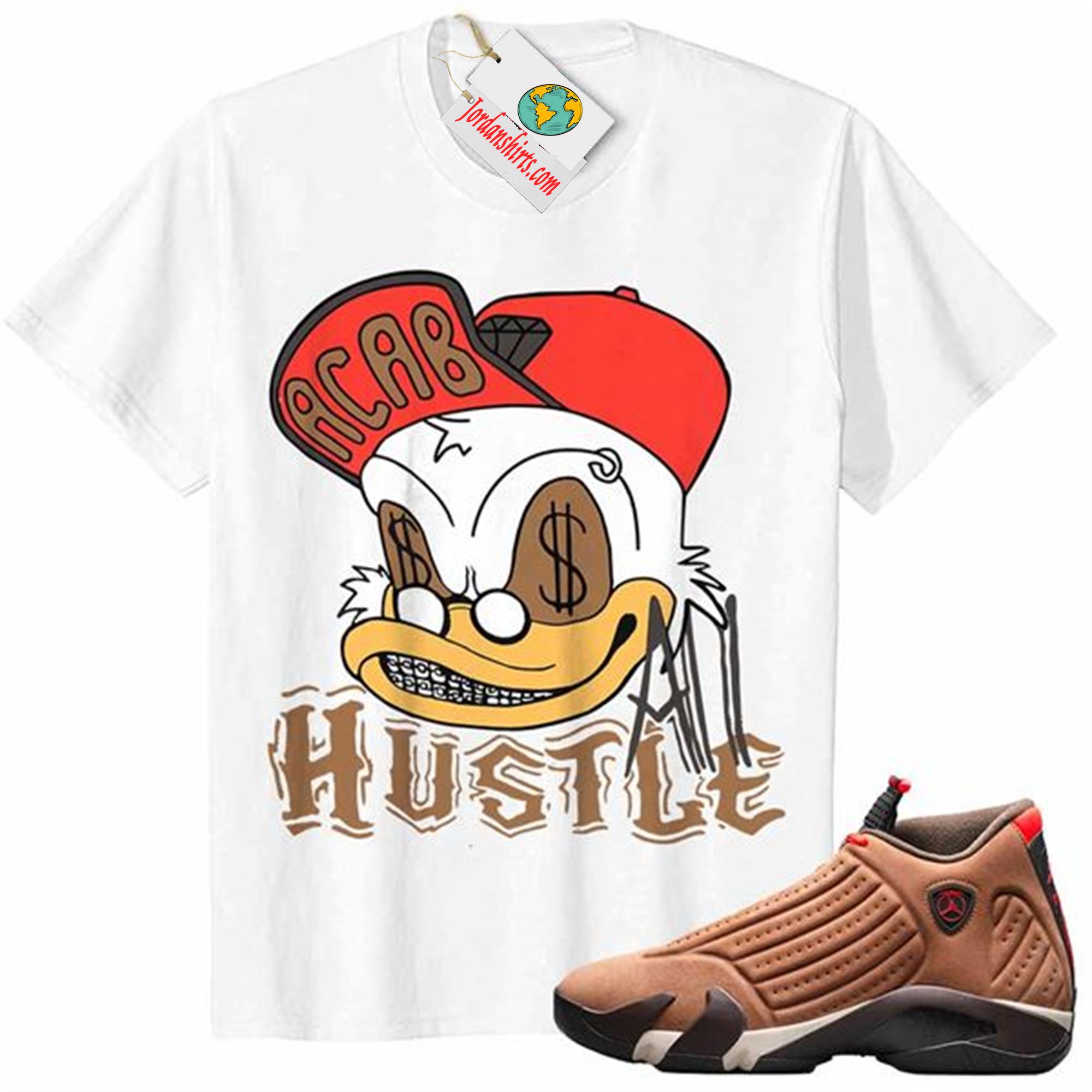 Jordan 14 Shirt, All Hustle Duck White Air Jordan 14 Winterized 14s Plus Size Up To 5xl