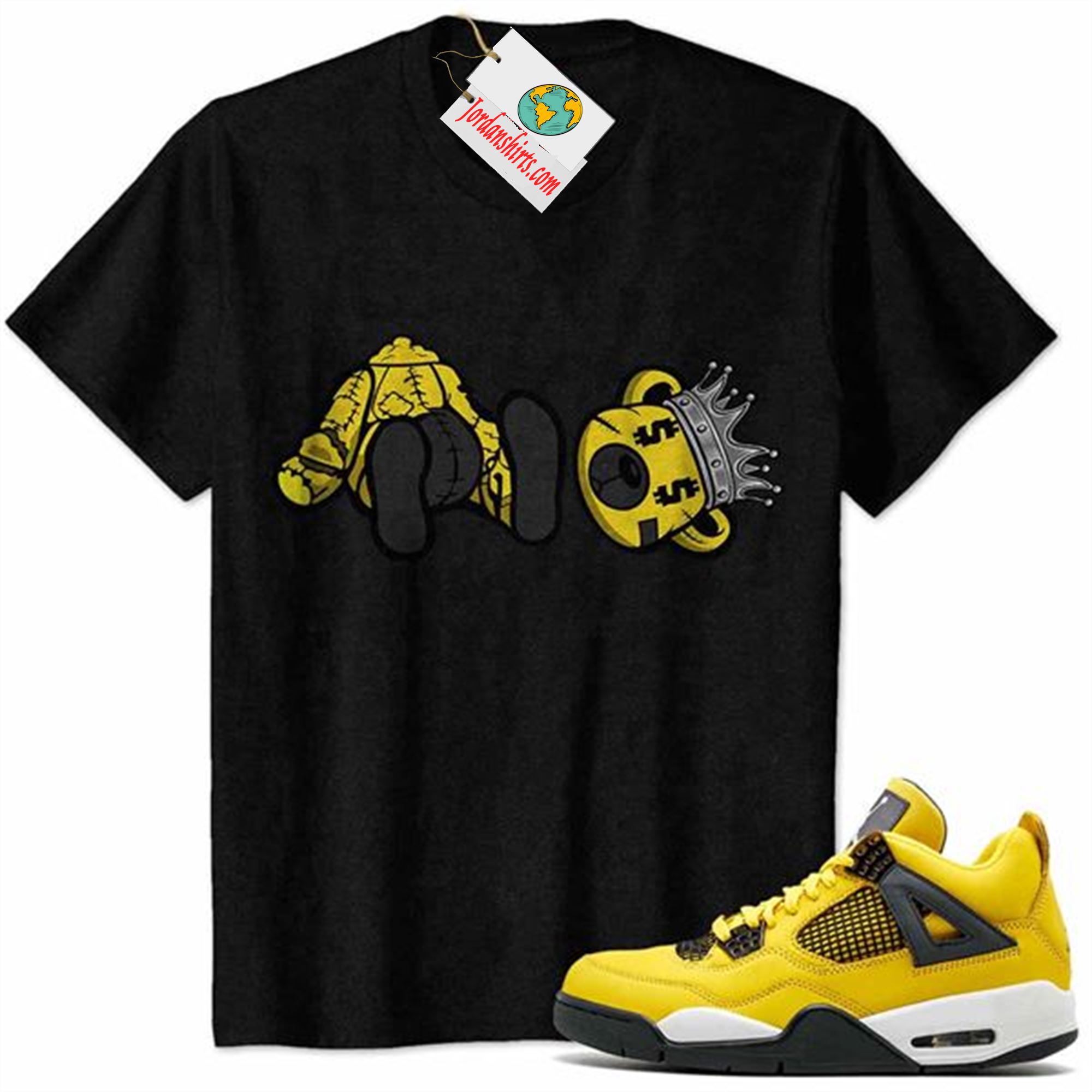 Jordan 4 Shirt, Angel Teddy Bear King Dollar Black Air Jordan 4 Tour Yellow Lightning 4s Plus Size Up To 5xl