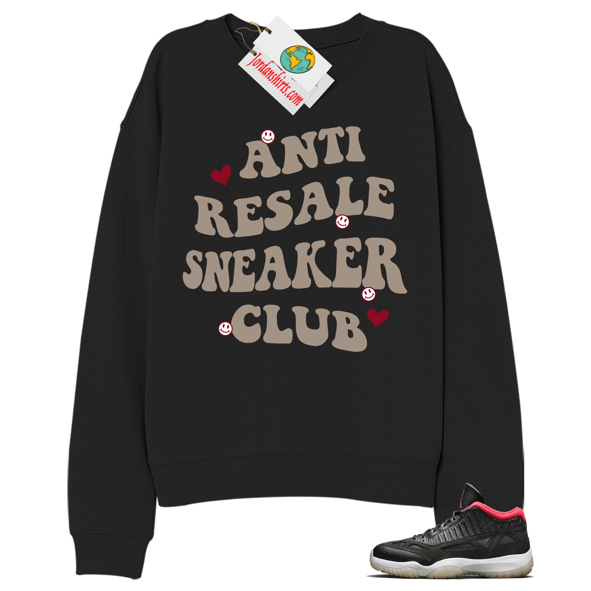 Jordan 11 Sweatshirt, Anti Resale Sneaker Club Black Sweatshirt Air Jordan 11 Bred 11s Plus Size Up To 5xl