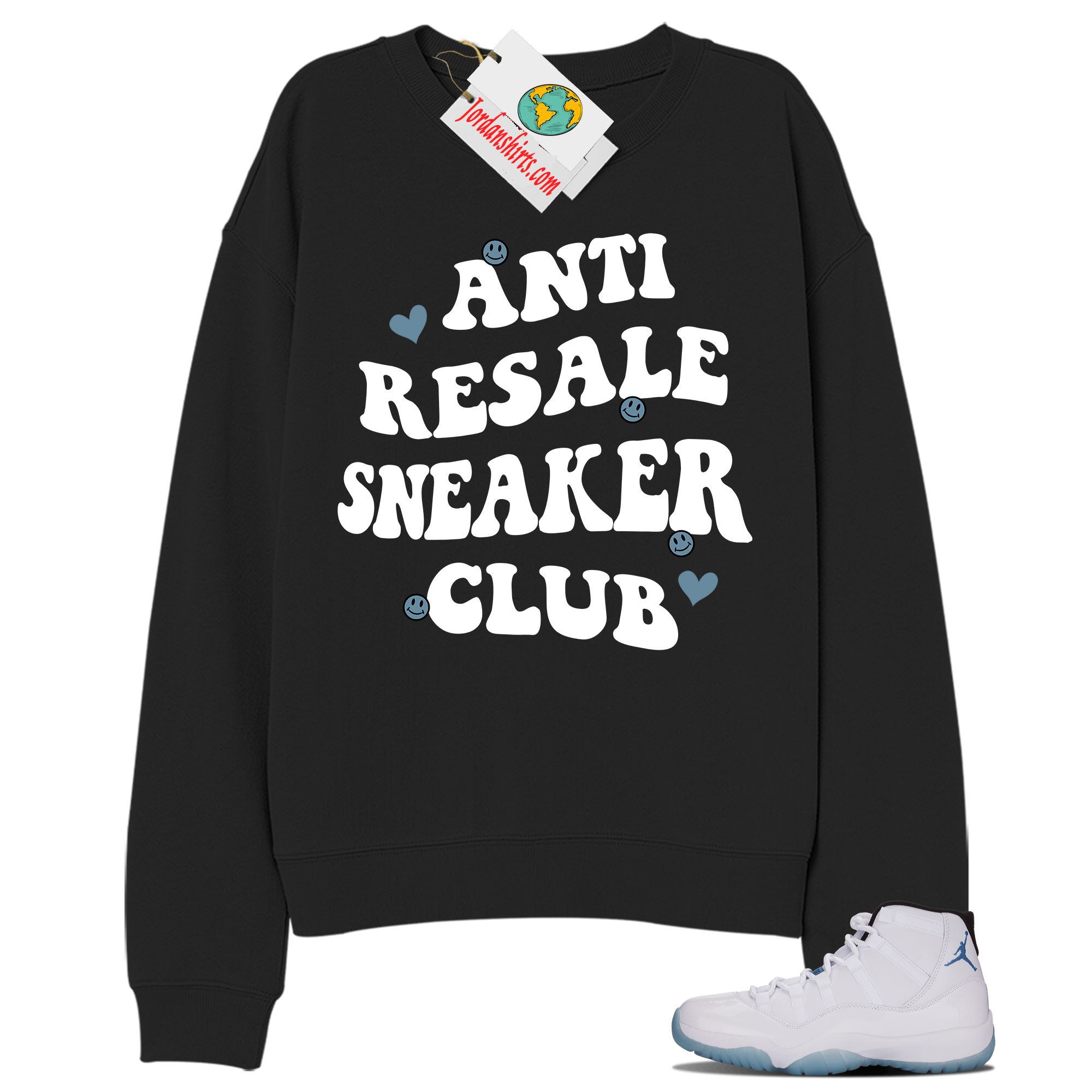 Jordan 11 Sweatshirt, Anti Resale Sneaker Club Black Sweatshirt Air Jordan 11 Legend Blue 11s Full Size Up To 5xl
