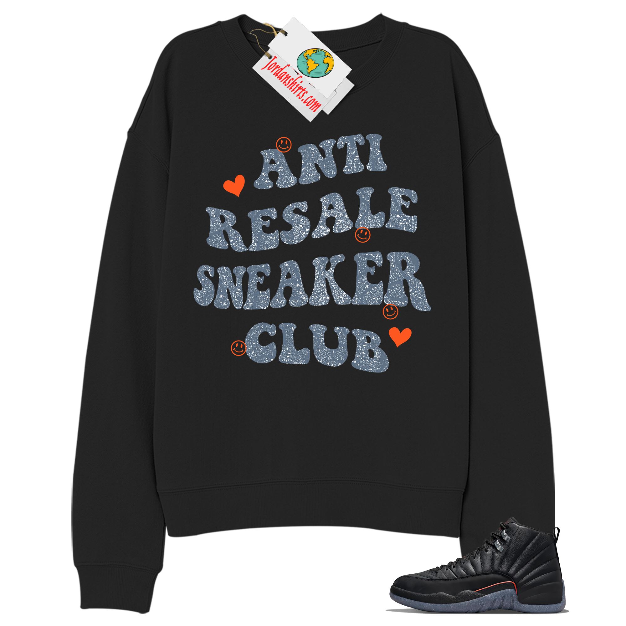 Jordan 12 Sweatshirt, Anti Resale Sneaker Club Black Sweatshirt Air Jordan 12 Utility Grind 12s Size Up To 5xl