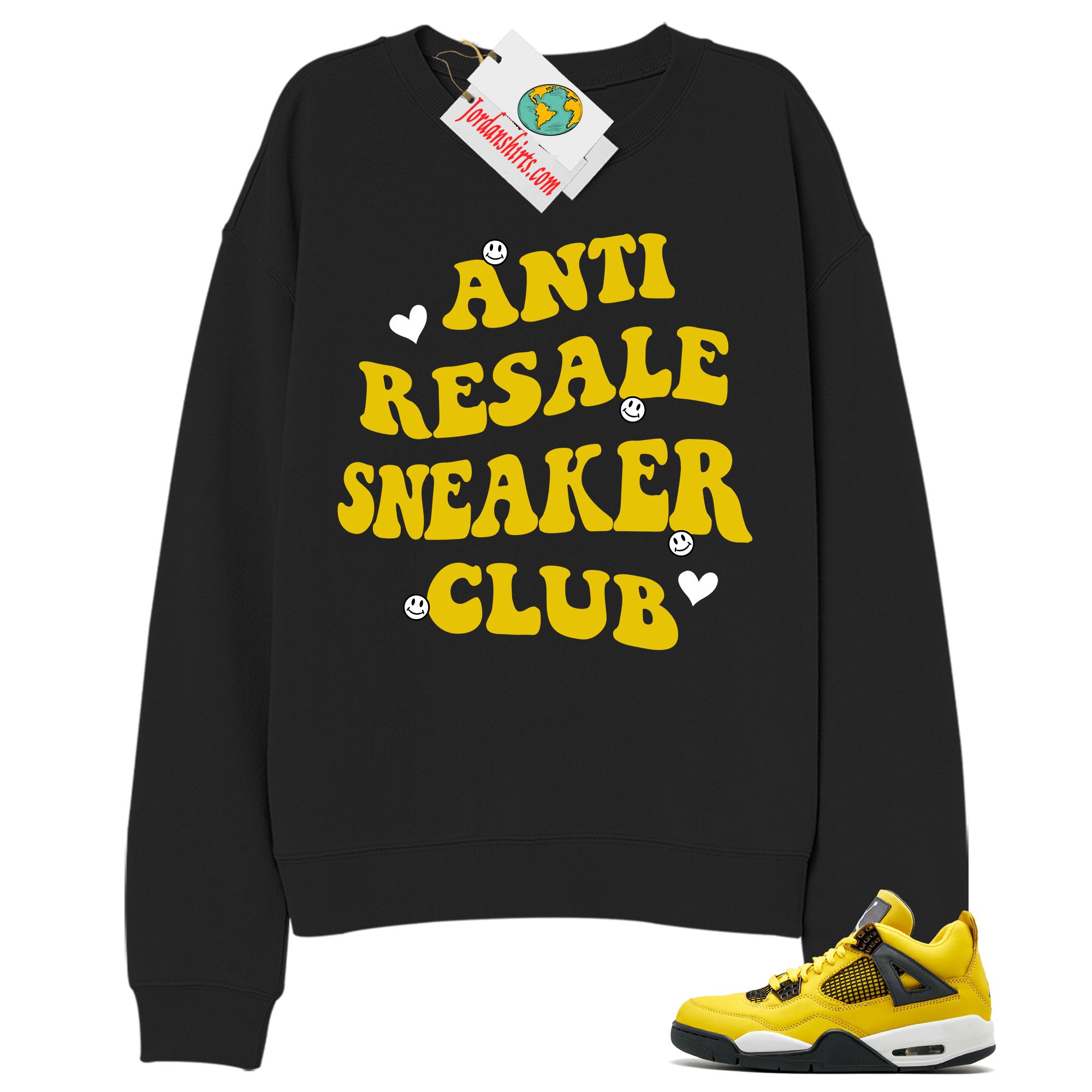 Jordan 4 Sweatshirt, Anti Resale Sneaker Club Black Sweatshirt Air Jordan 4 Tour Yellow Lightning 4s Plus Size Up To 5xl