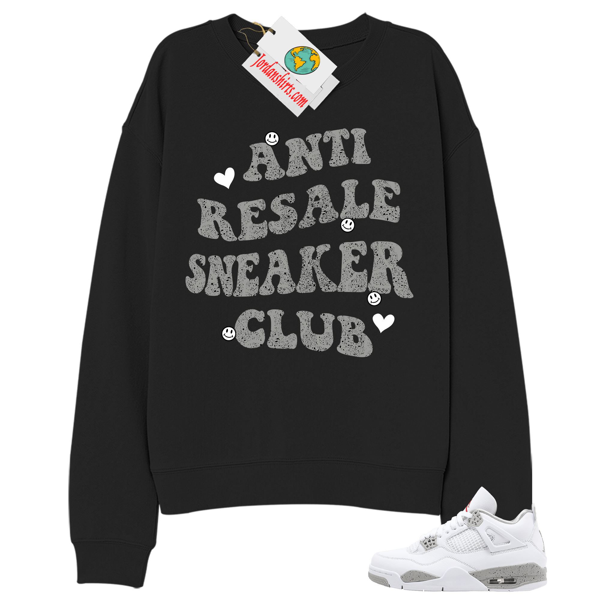 Jordan 4 Sweatshirt, Anti Resale Sneaker Club Black Sweatshirt Air Jordan 4 White Oreo 4s Plus Size Up To 5xl