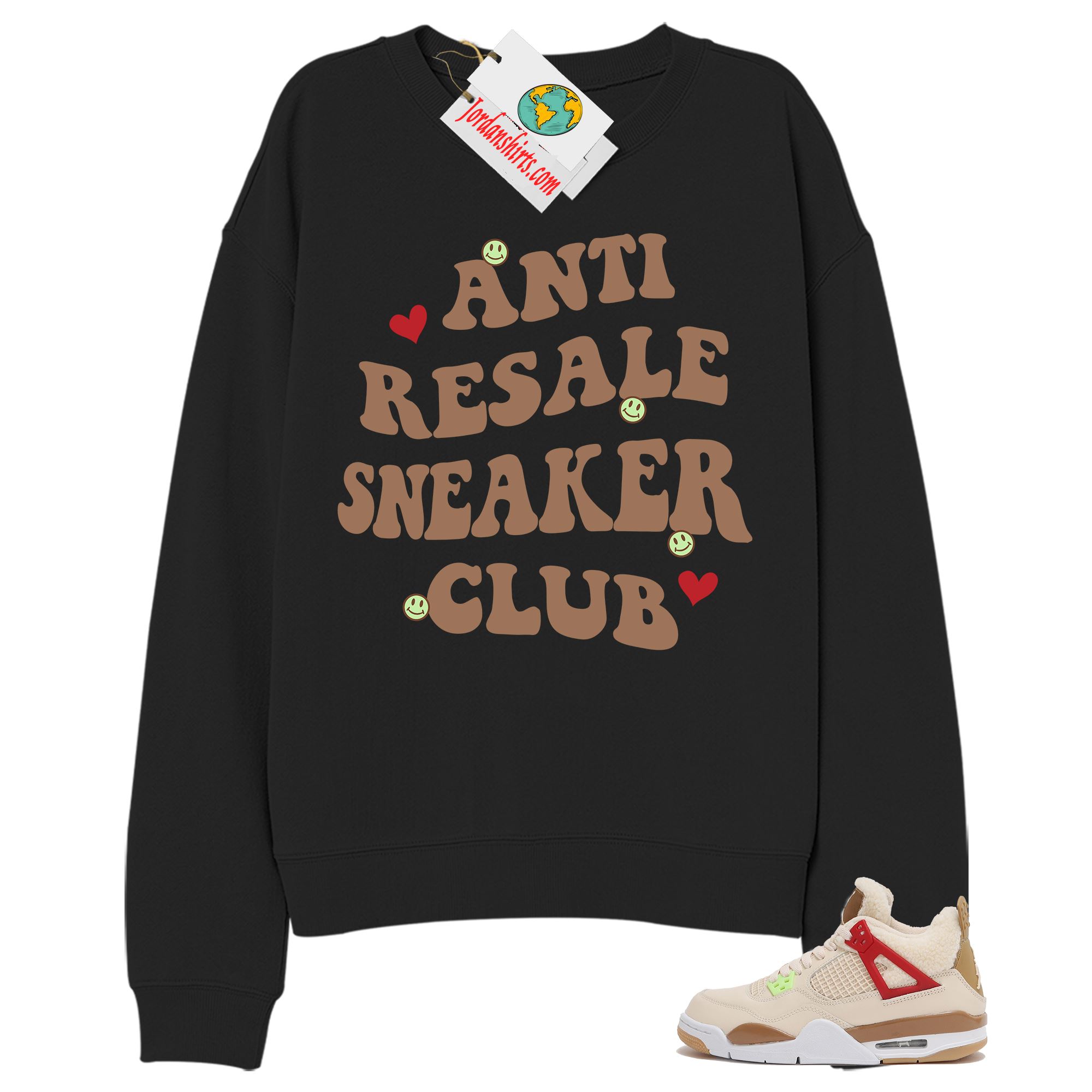Jordan 4 Sweatshirt, Anti Resale Sneaker Club Black Sweatshirt Air Jordan 4 Wild Things 4s Plus Size Up To 5xl