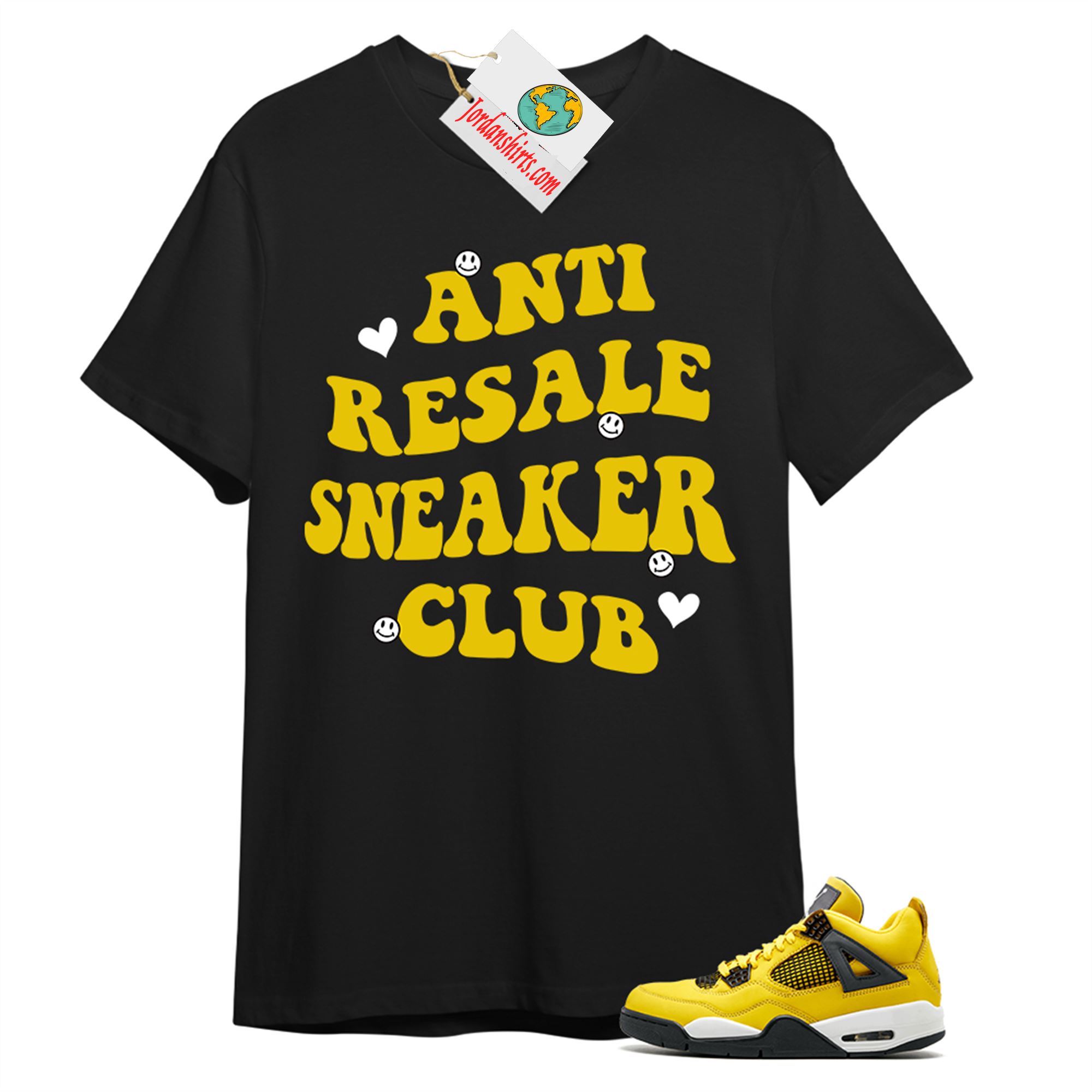 Jordan 4 Shirt, Anti Resale Sneaker Club Black T-shirt Air Jordan 4 Tour Yellow Lightning 4s Full Size Up To 5xl