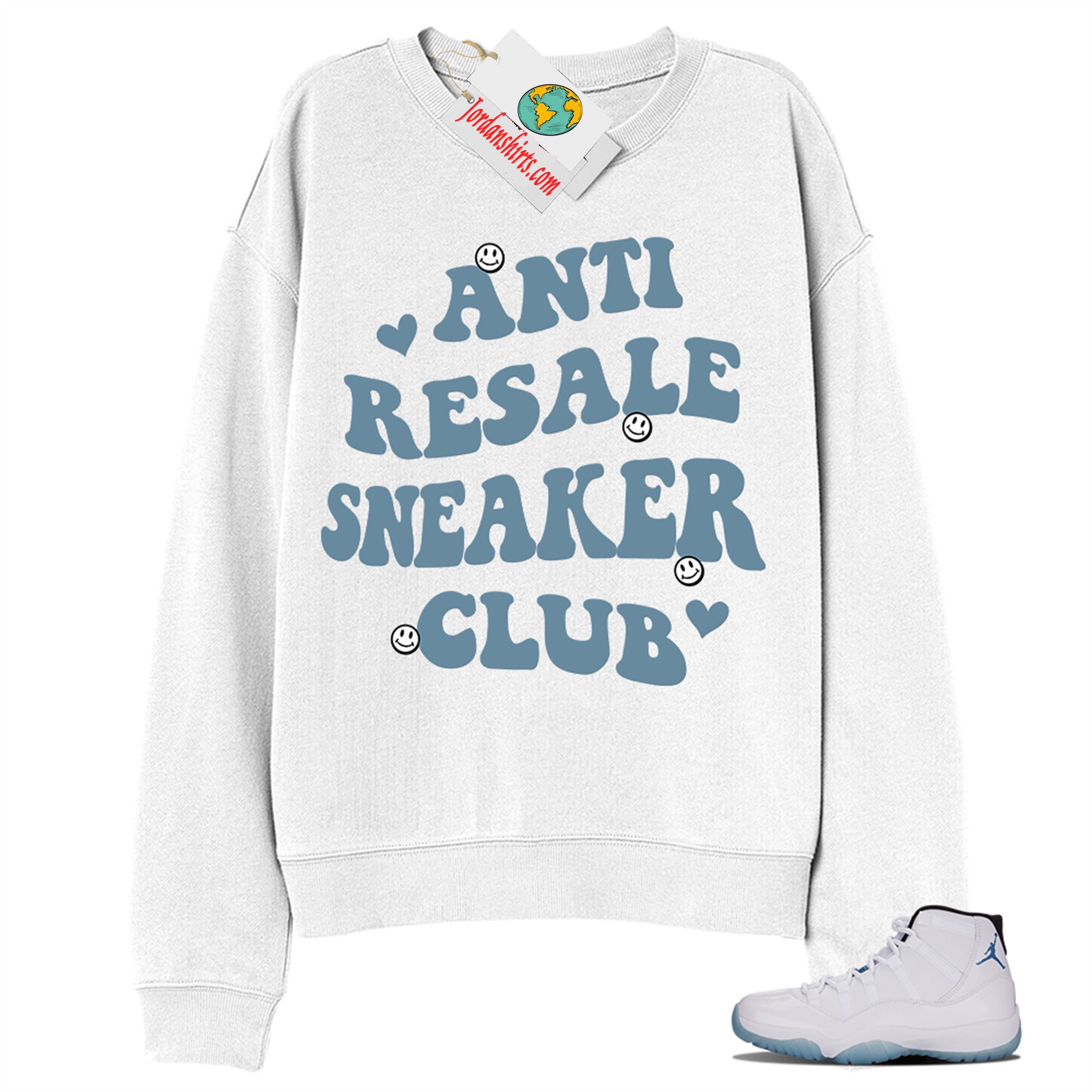 Jordan 11 Sweatshirt, Anti Resale Sneaker Club White Sweatshirt Air Jordan 11 Legend Blue 11s Size Up To 5xl
