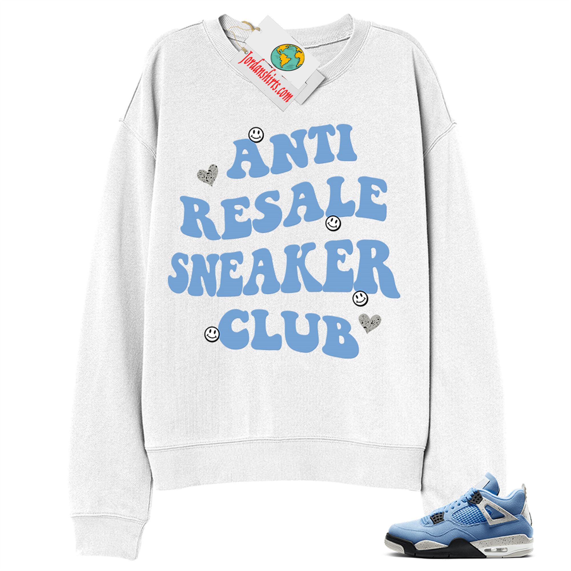 Jordan 4 Sweatshirt, Anti Resale Sneaker Club White Sweatshirt Air Jordan 4 University Blue 4s Size Up To 5xl