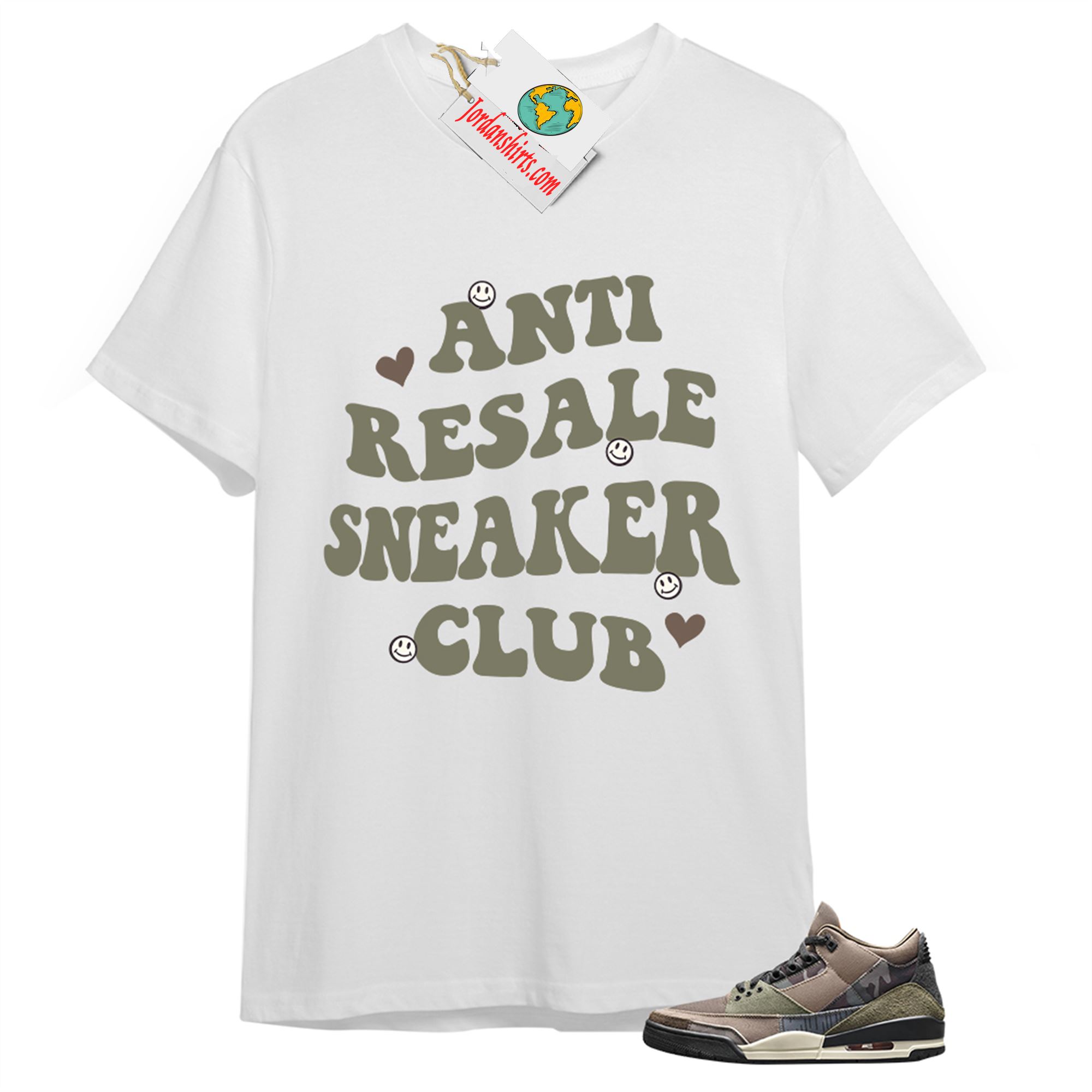 Jordan 3 Shirt, Anti Resale Sneaker Club White T-shirt Air Jordan 3 Camo 3s Plus Size Up To 5xl