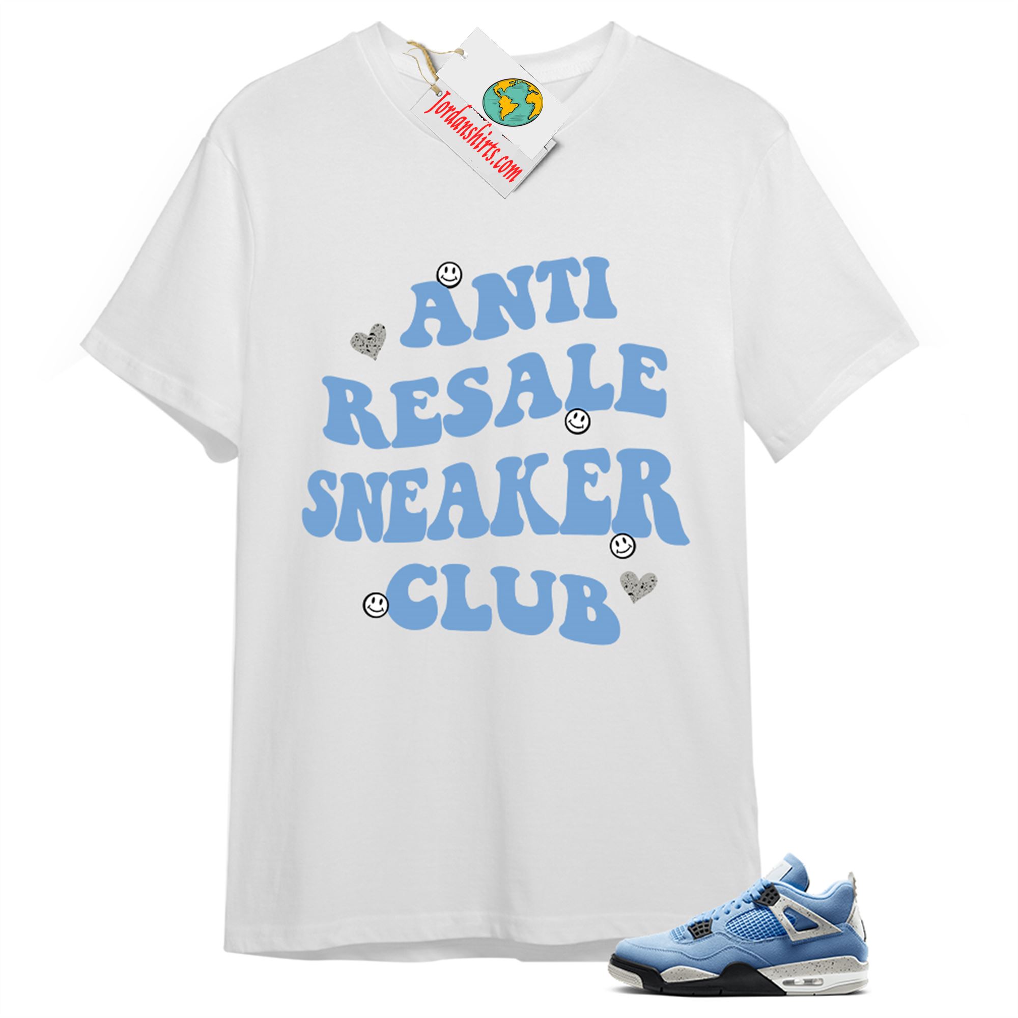 Jordan 4 Shirt, Anti Resale Sneaker Club White T-shirt Air Jordan 4 University Blue 4s Plus Size Up To 5xl
